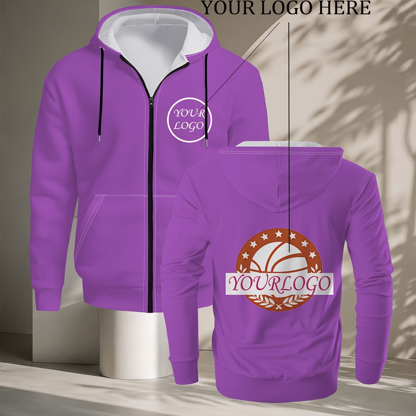 TEMU Sweat à capuche zippé personnalisé avec logo et arrière personnalisé, veste légère pour et , manteau de sport décontracté d'extérieur