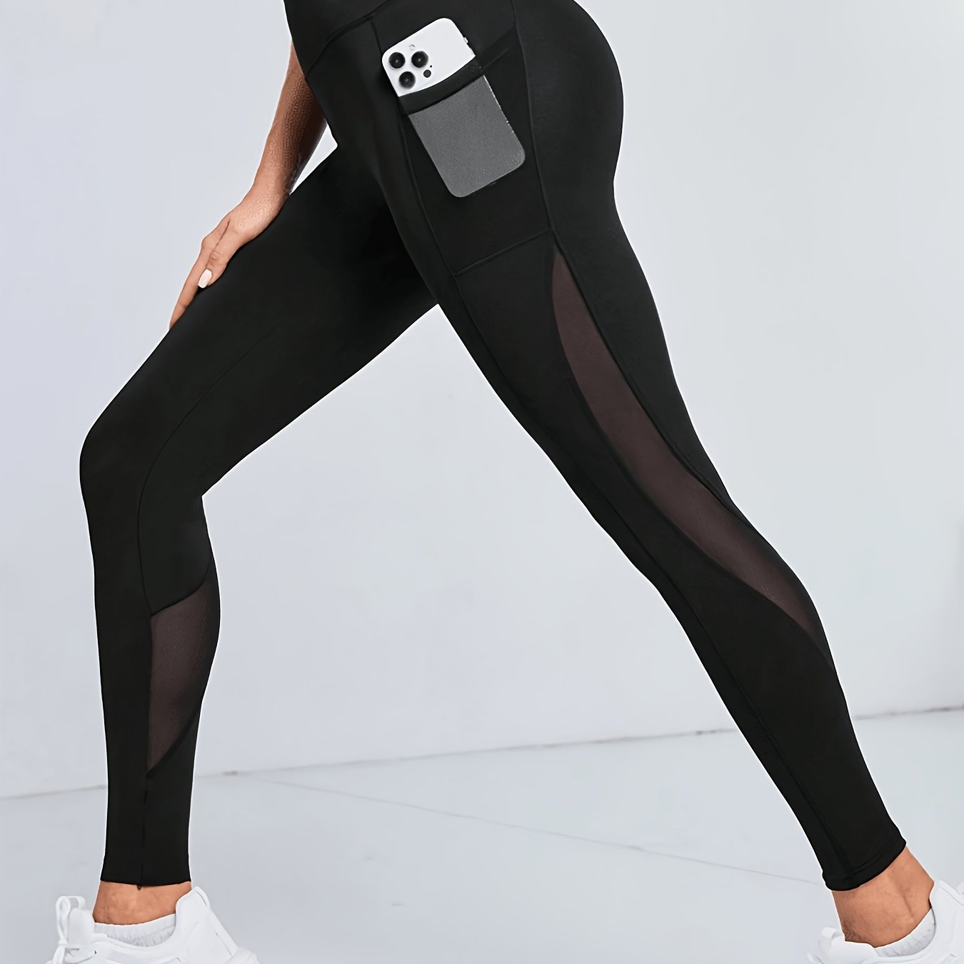 TEMU Spring And Summer Mesh Paneled Women's Tights, Suitable For Yoga, Sports, Fitness, Running, Casual Gatherings, And Entertainment. Made From Soft