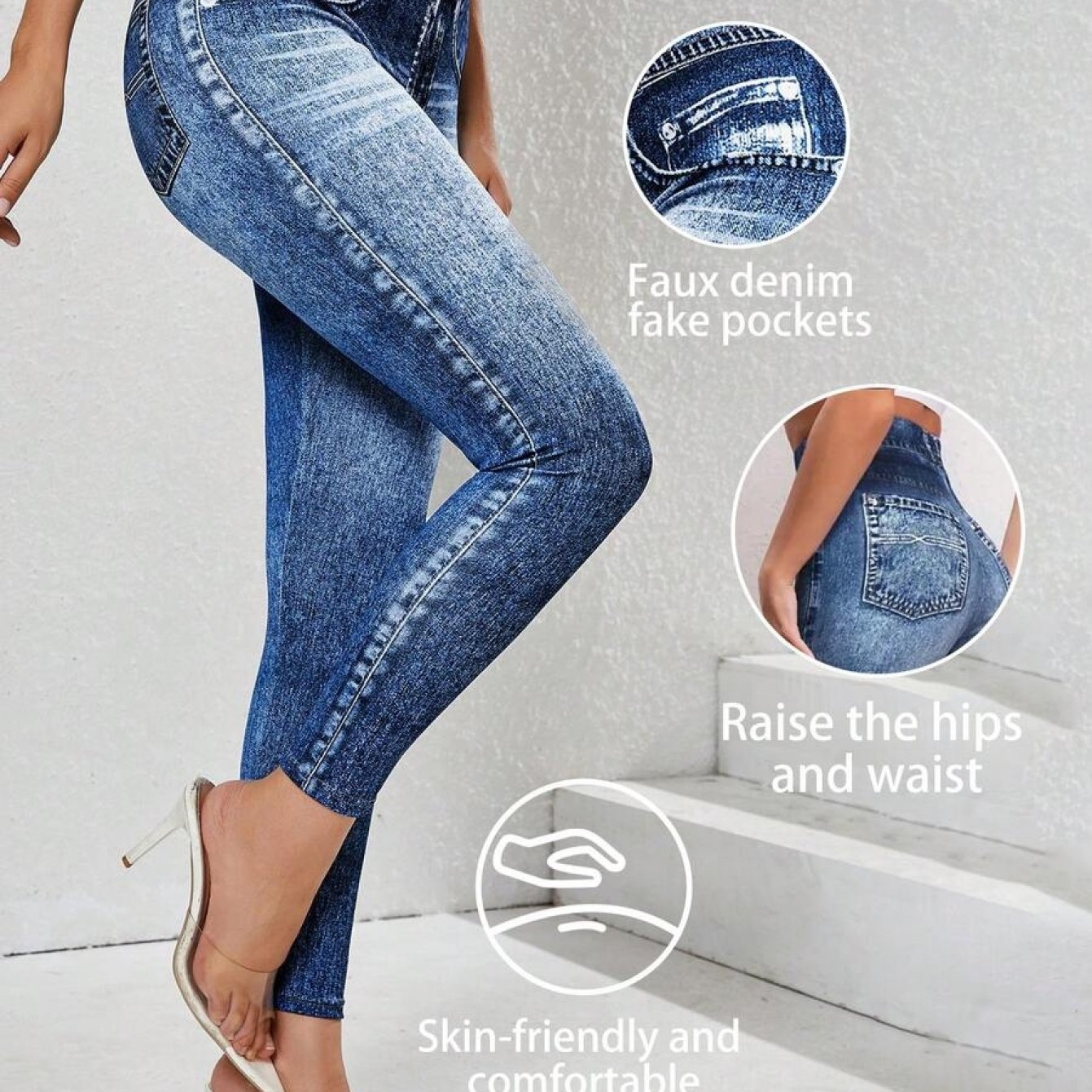 TEMU [printed Leggings - Not Denim Fabric]printed Leggings - Non- Denim Fabric Printed Long Pants, Women's Leggings, Ladies Denim Printed Stretch