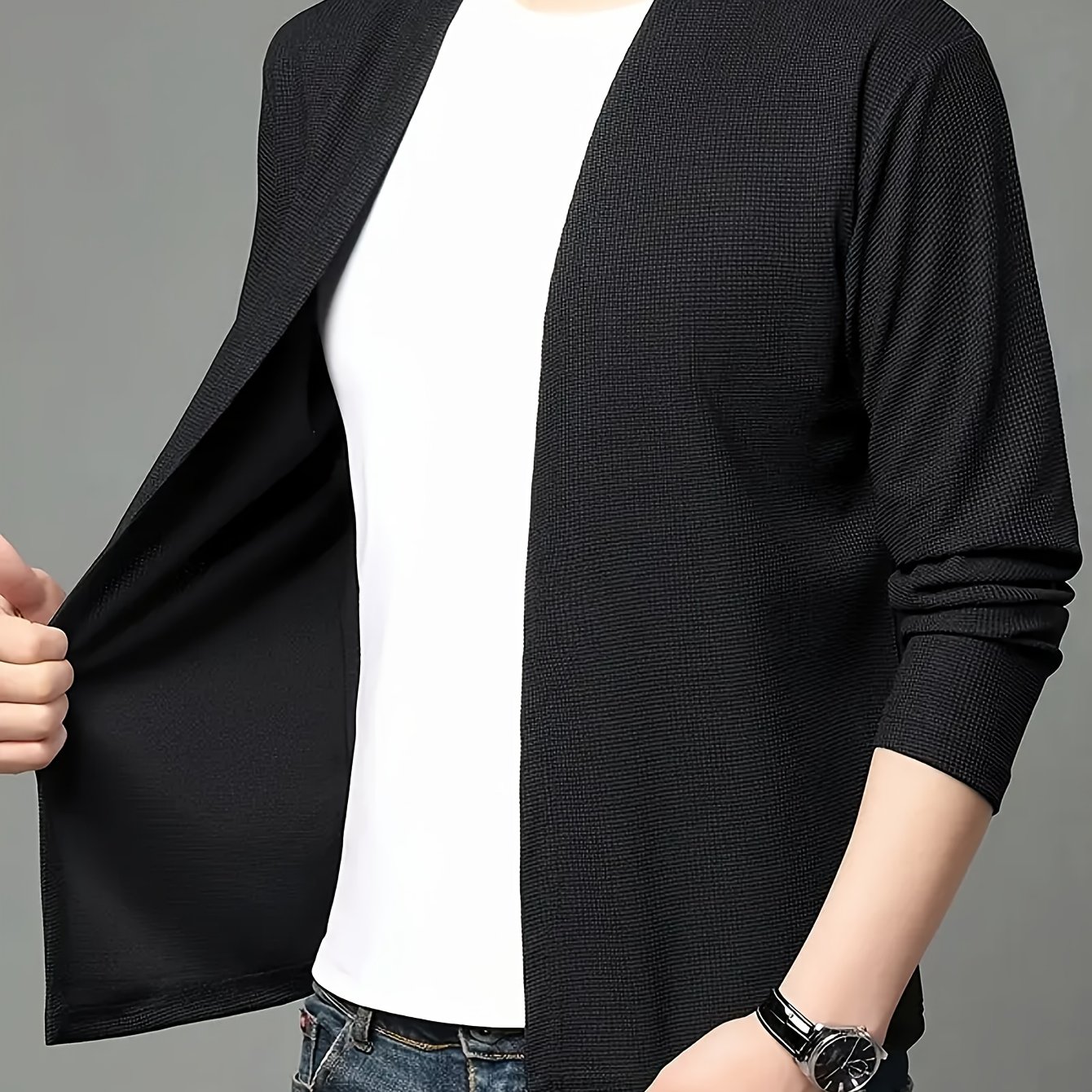 TEMU Cardigan décontracté en à manches longues, printemps et automne, veste unie pour hommes, mode pour hommes d'âge moyen, haut d'extérieur, style