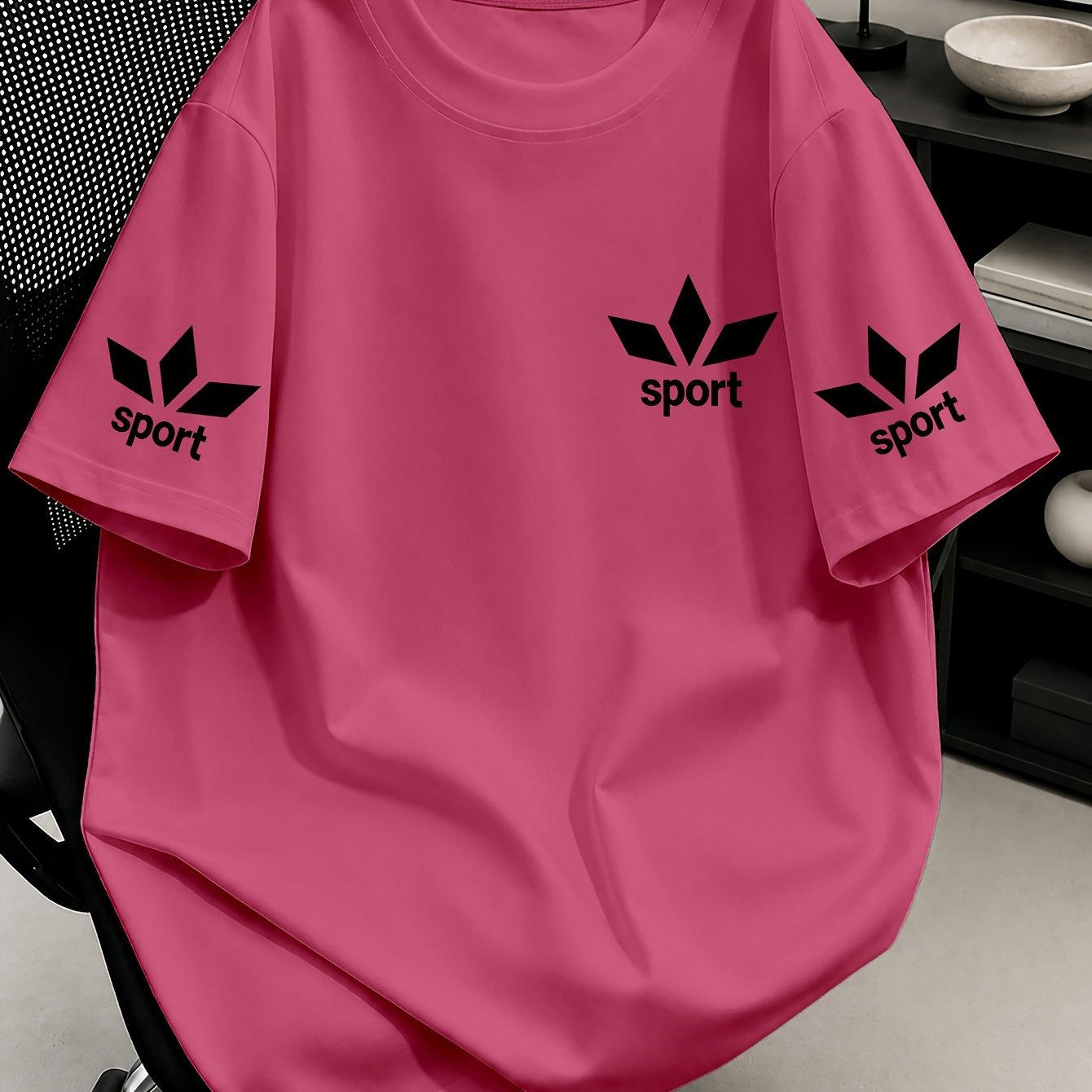 TEMU Geometric Print Short-sleeve T-shirt, Summer Crew Neck Casual Top, Streetwear Trendy Versatile Sporty Style Short-sleeve Tee