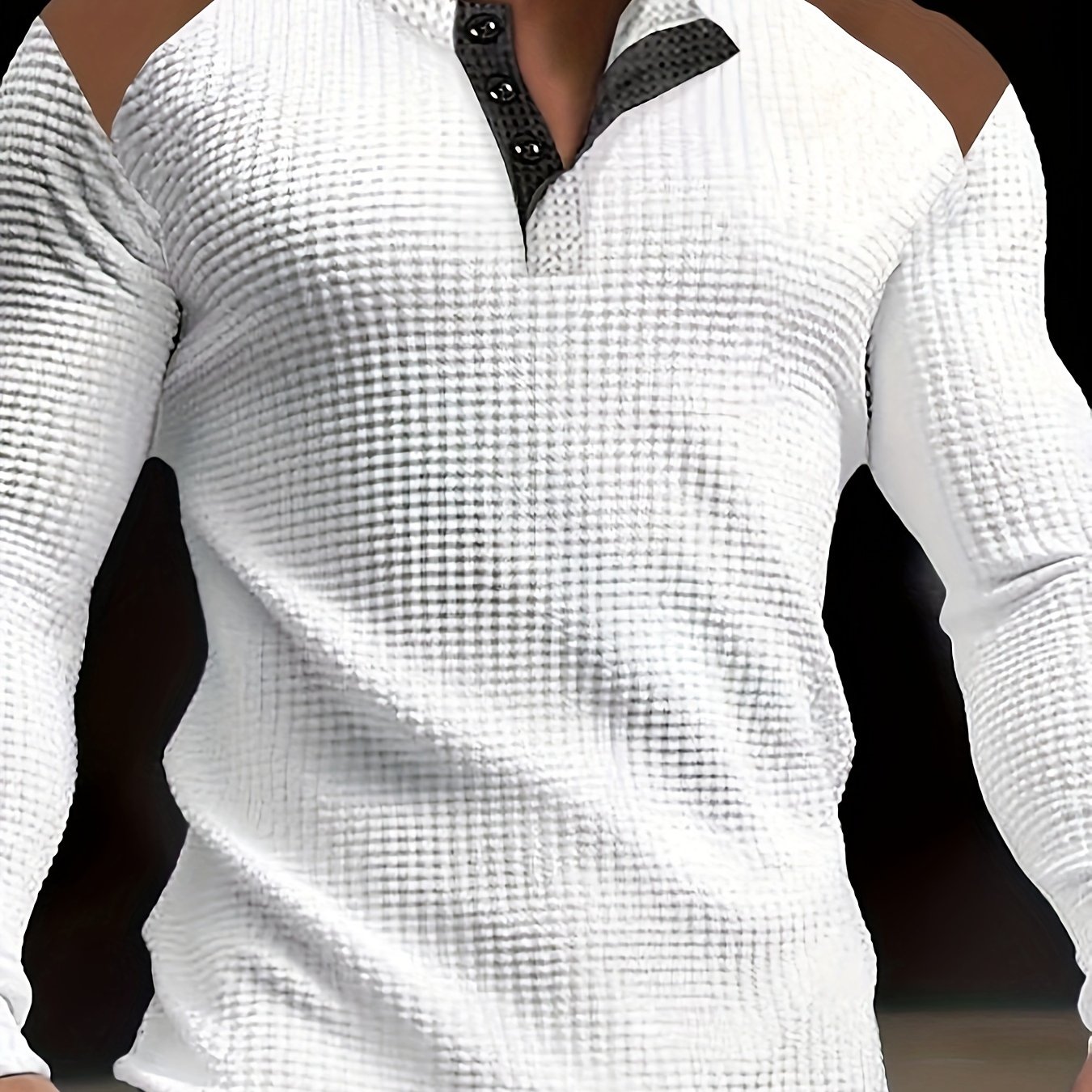 TEMU Men's Autumn And Winter Waffle Knit Long Sleeve Henley Shirt With   Shoulder Pieces, Chic And Casual Tops For Outdoors Leisurewear