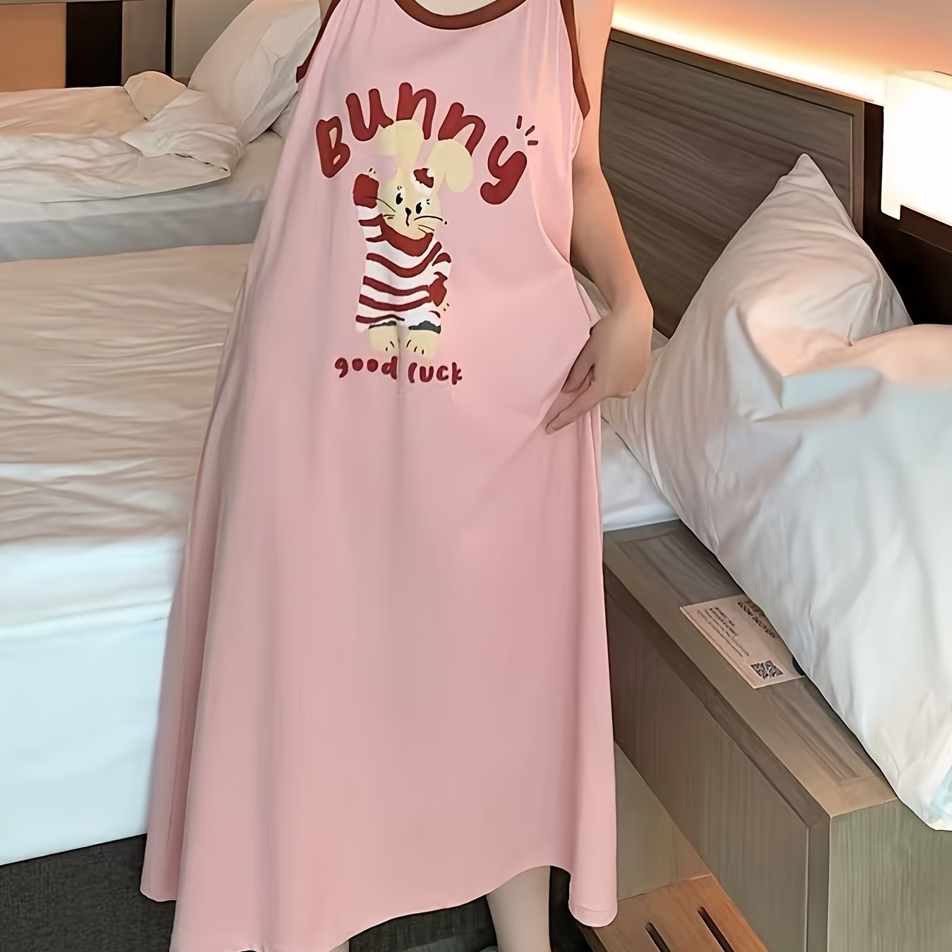 TEMU 한국 만화 토끼 루즈핏 멜빵 속옷, 집 밖에서도 입을 수 있는 옷