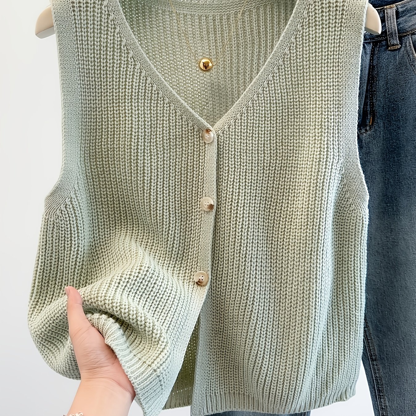 TEMU Vintage Button-front Sleeveless Vest, -neck Sweater Vest For Women, Spring/summer Fashion