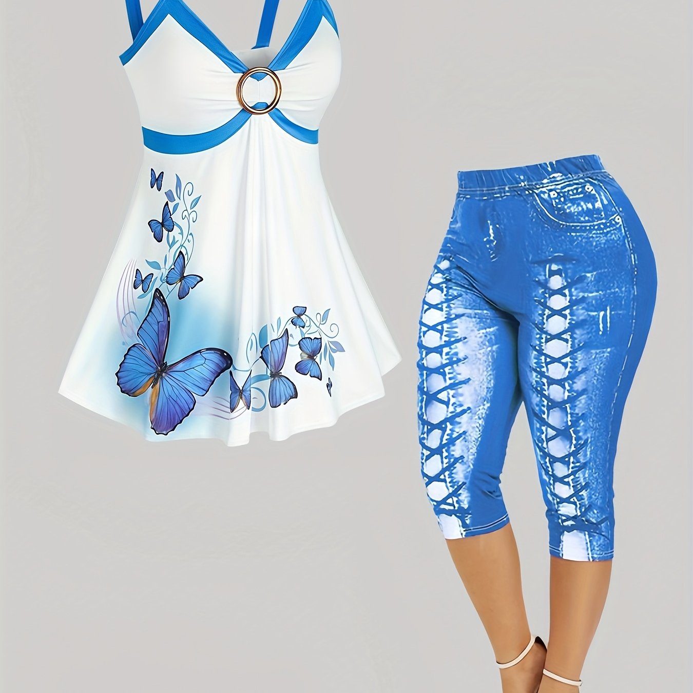 Image of Developed European And American Women's Fashion New Casual Camisole Print T-shirt And Pants Set