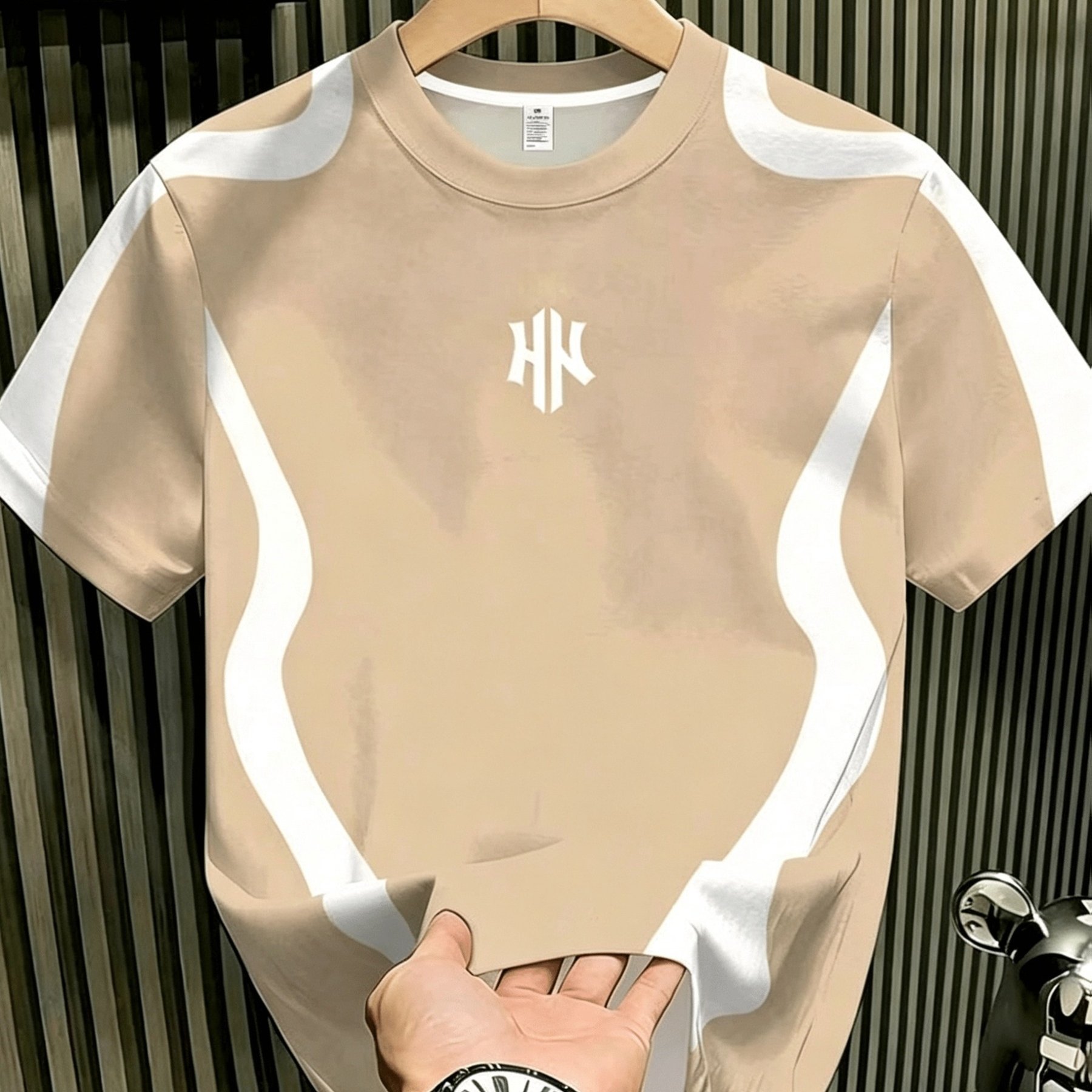 TEMU Men's Letter -block Short Sleeve Casual T-shirt, Breathable Quick-dry [ - No Texture], Fashion Top, Regular Fit For Casual And Formal Wear -