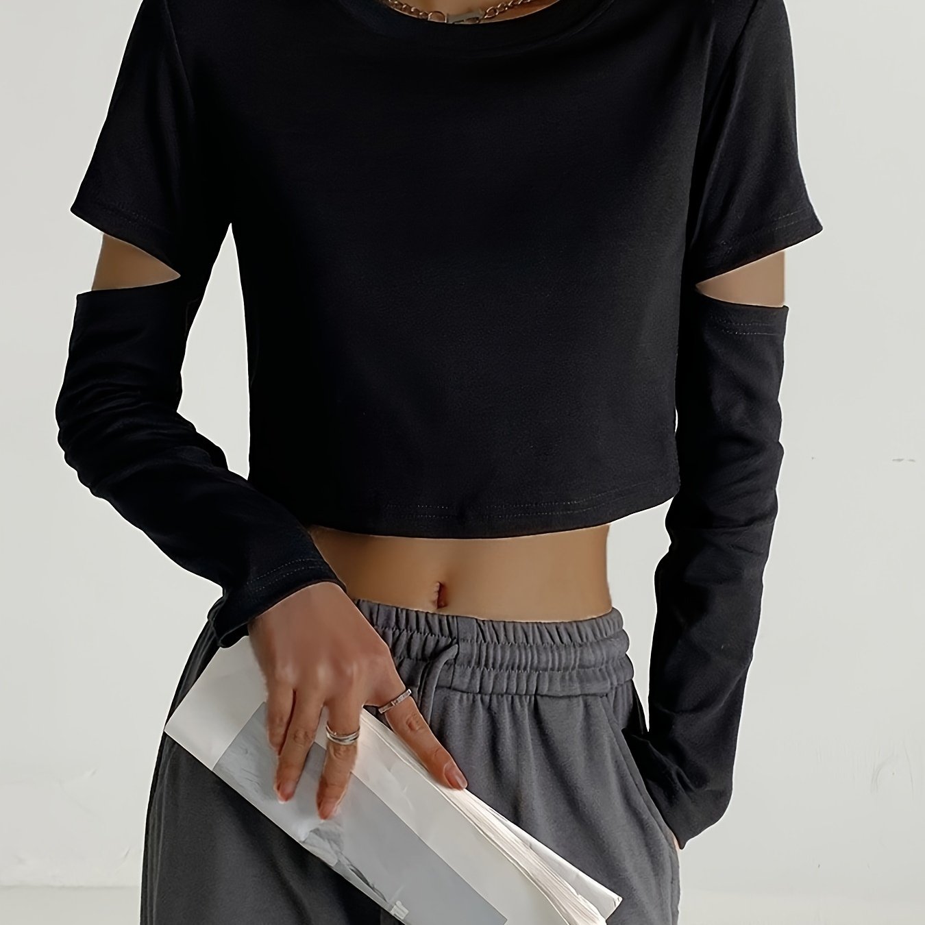 Long Sleeve Crop Tops for Women Cut Out Tight T Shirts (S,Cut Out Tops) at   Women's Clothing store