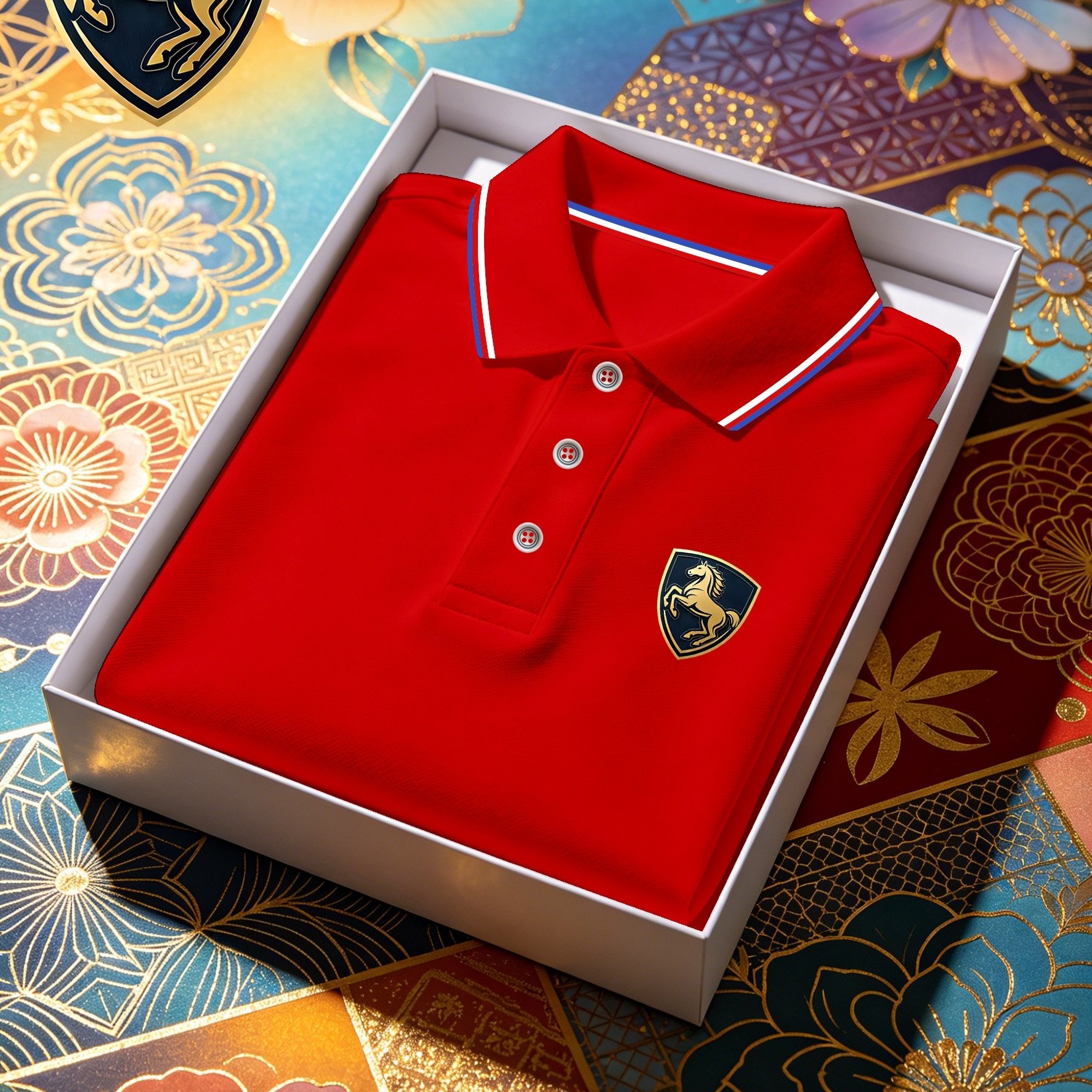 TEMU 2026 's Printed Shirt, 13 Colors, And Shield Pattern, Lapel Collar, Casual Short Sleeve, Gift Box For Reference Only