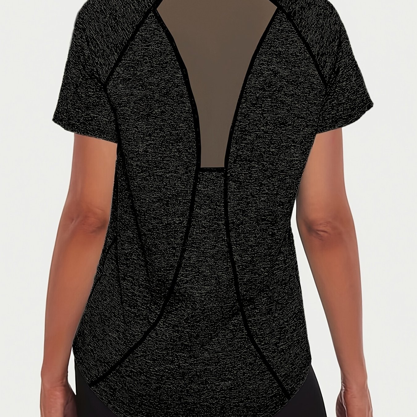 TEMU 1pc Women's Athletic Solid Color T-shirt - Crew Neck Mesh Panel, Lightweight, Short Sleeve, Stretchy, Suitable For Spring Summer, Loose , Casual