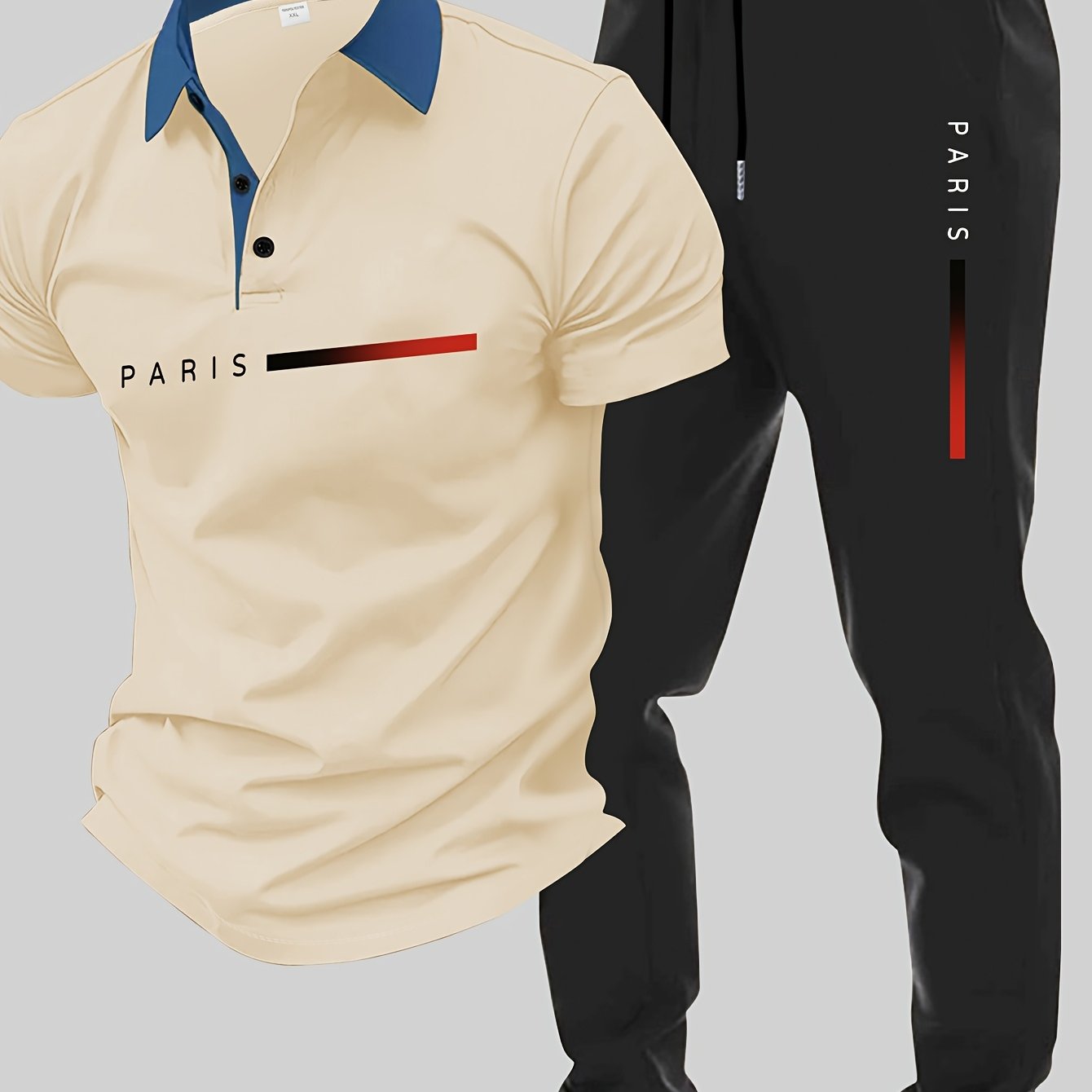 TEMU Conjunto de polo y pantalón de moderno de París con estampado múltiple para hombre
