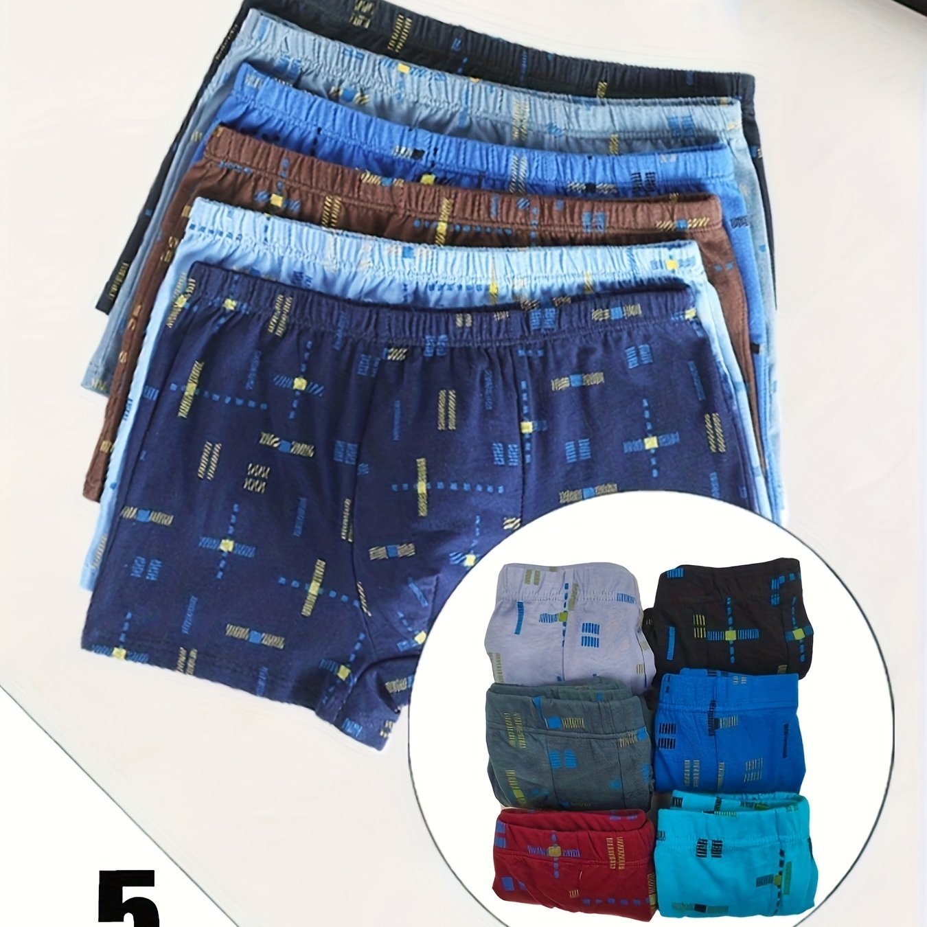 Image of 5-pc Men's Soft Breathable Boxer Briefs - Mid-waist, Comfortable And Loose Fit, For Casual Daily Wear And Pajama Shorts, Assorted Random Colors And Printed Patterns, Boxer Cut