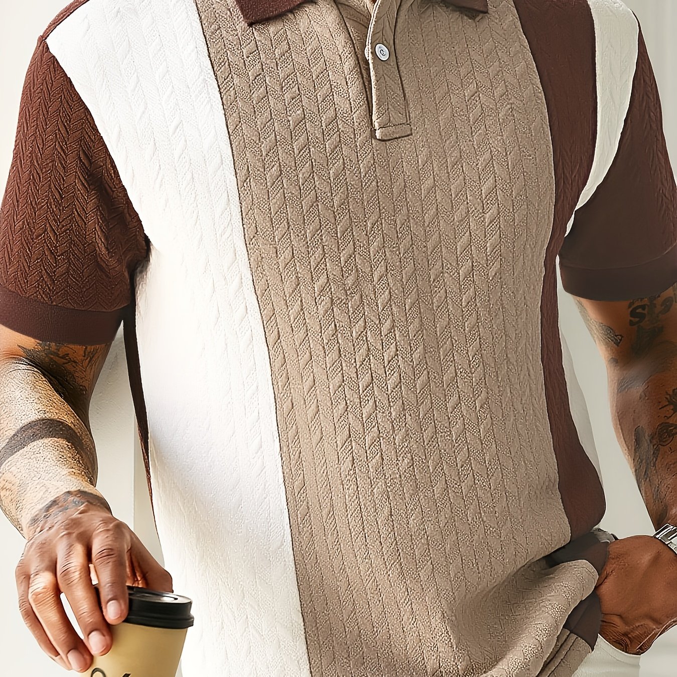 E-shop Herren-Poloshirt Kurzarm Patchwork-T-Shirt Sommer verdicktes Knopf-Jacquard-Strick Freizeitmode Oberbekleidung bequemes hochwertiges