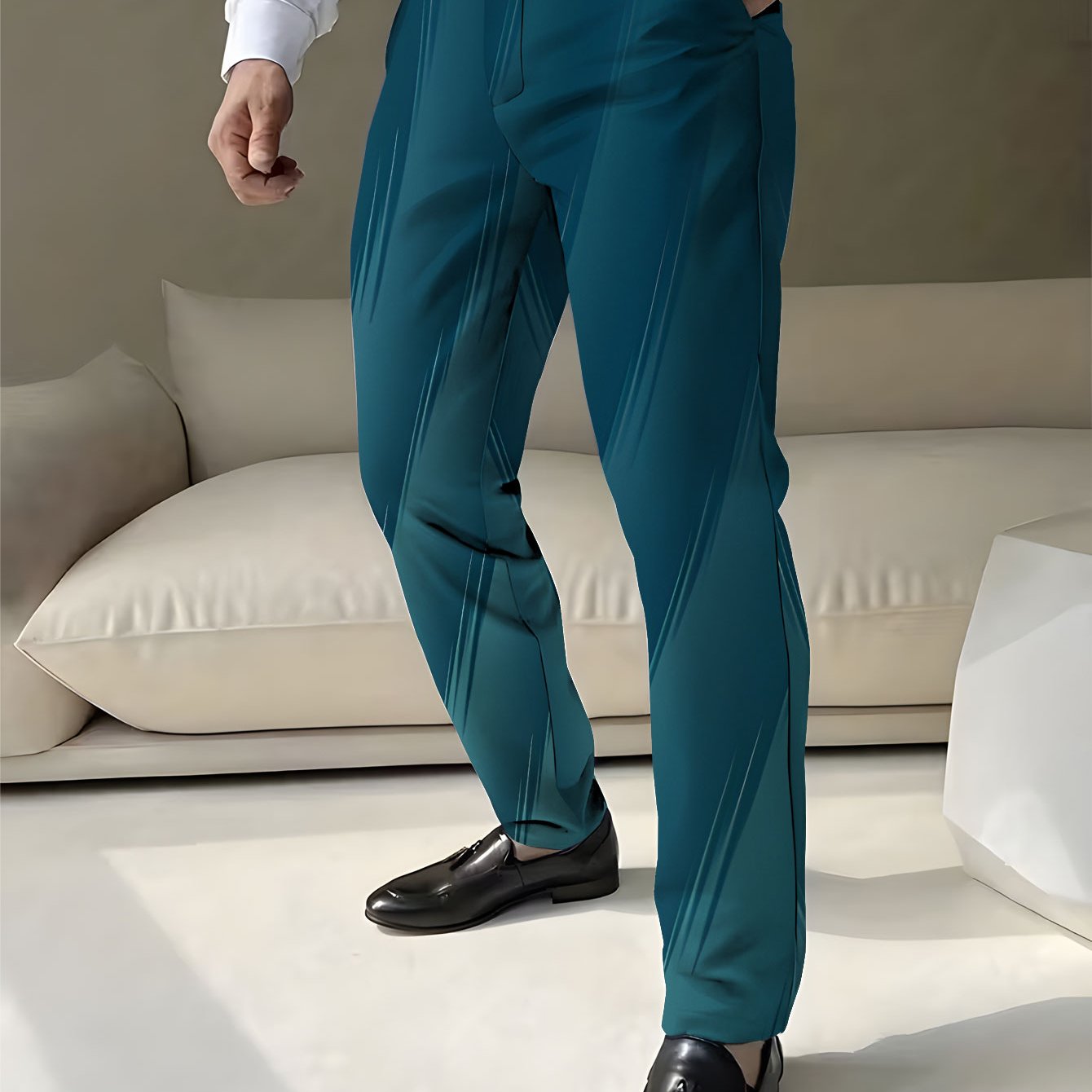 TEMU 's Dress Pants Featuring Print In Versatile Regular Style, Trendy Suit Trousers For -green Abstract Lines, Stylish Casual Slim-fit Long Pants