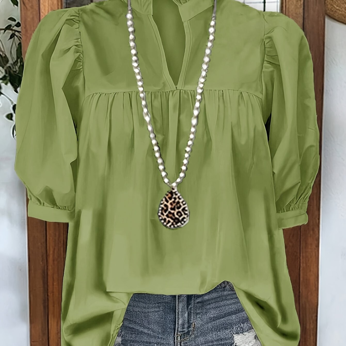 TEMU 2025 Spring And Summer Fashion New Arrival: Elegant Women's Shirt With Bubble Sleeves, Back-to- Outfit, Style, Retro 70s Minimalist Office Wear,