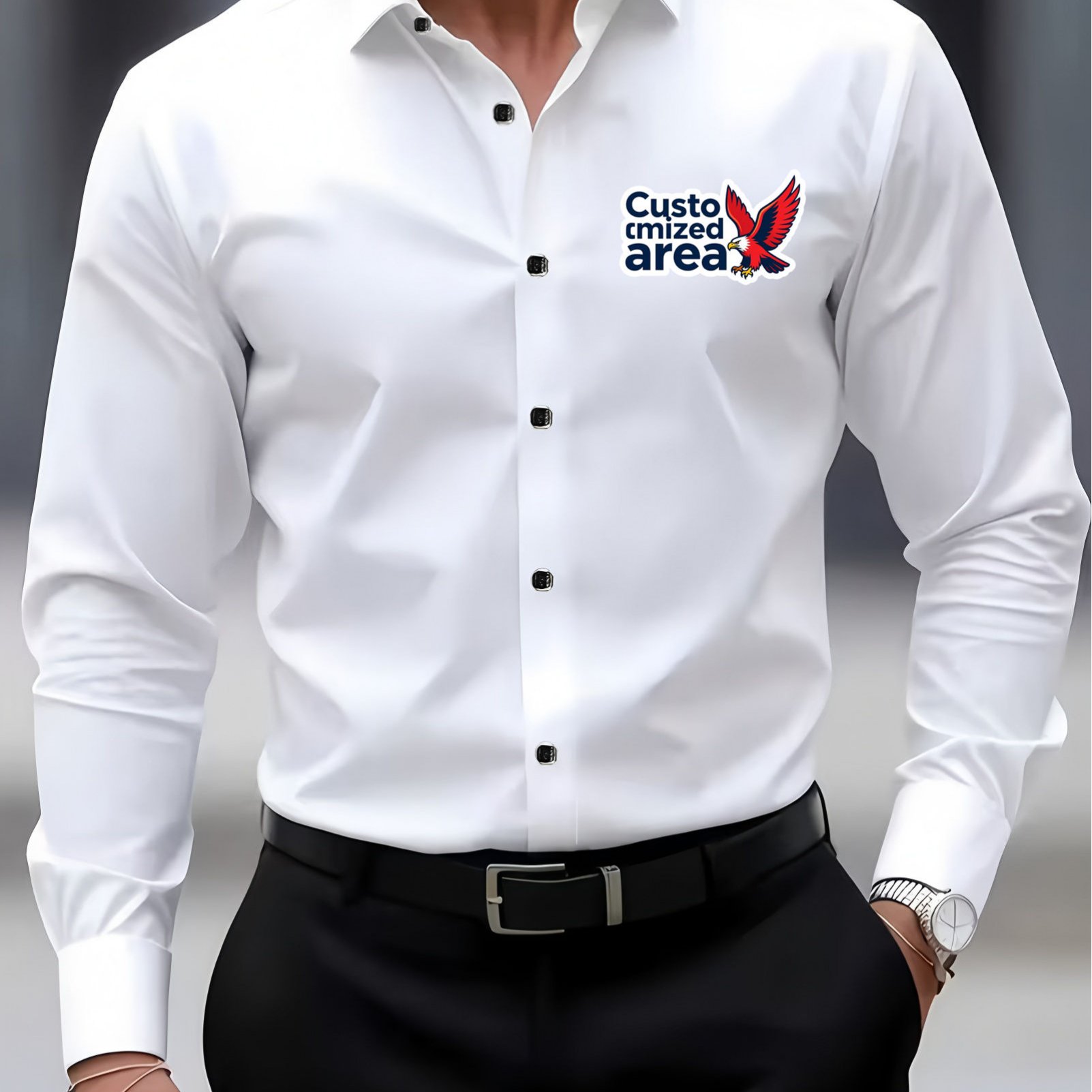TEMU Camicia da personalizzabile con logo/testo del marchio - Camicia a maniche lunghe con senza tasche adatta per lavoro e abbigliamento casual,
