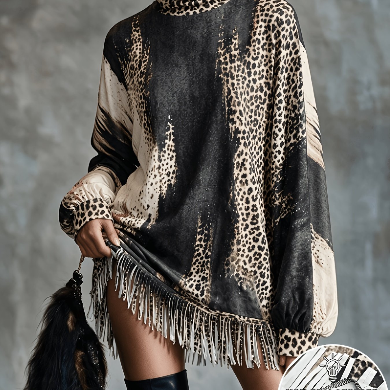 TEMU Abito da donna a con frange e stampa leopardata, vestibilit�