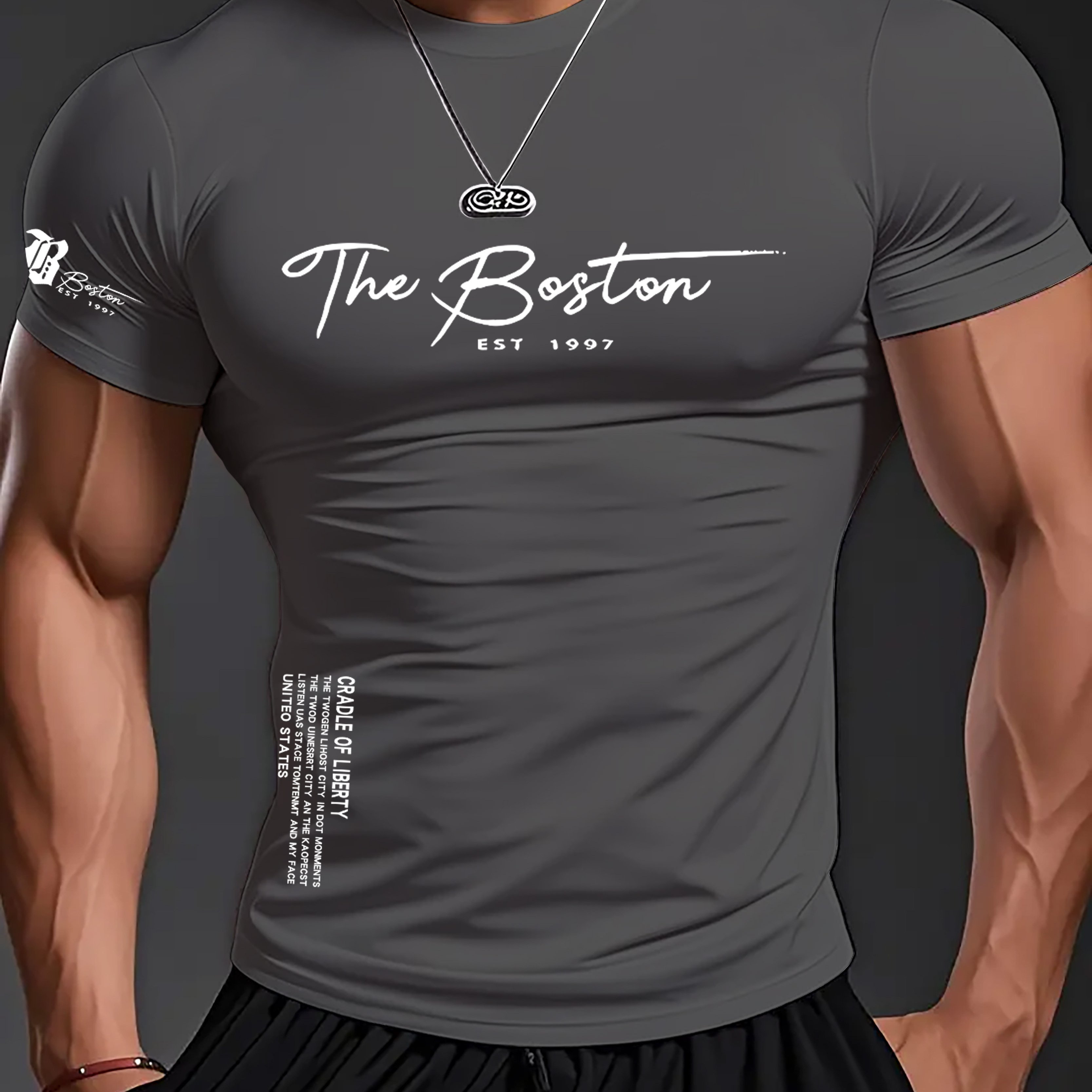 Image of Men's Round Neck Pure Cotton Short Sleeve T-shirt, Fashion Simple Trendy Ins Minimalist Creative Letter 1997