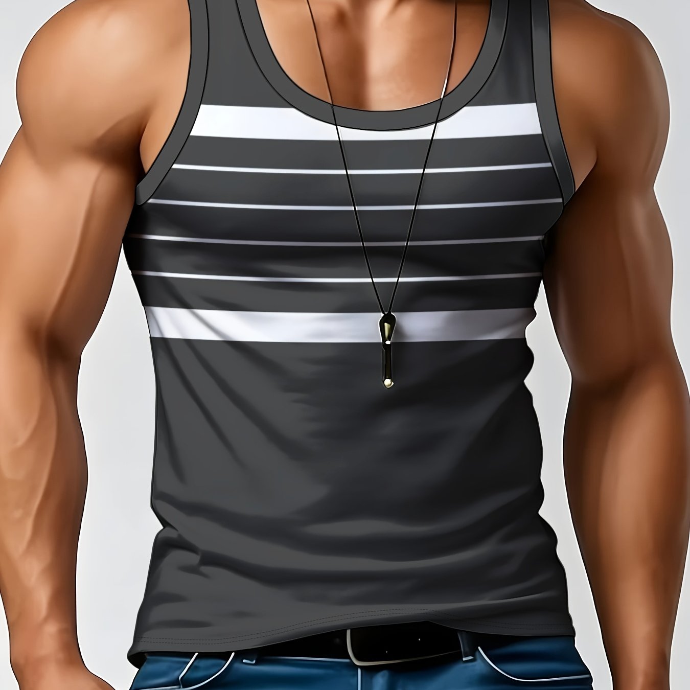 TEMU Men's Casual Round-neck Sleeveless Vest With Geometric Pattern, Lightweight And Breathable For Summer Wear