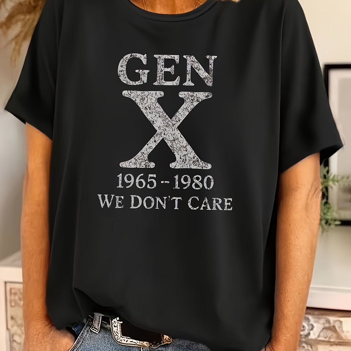 TEMU Women's Clothing Retro 80s Loose Pattern - 1965-1980 Letters And Design Round Neck Casual Machine Washable -unisex Holiday Gift Casual Outing