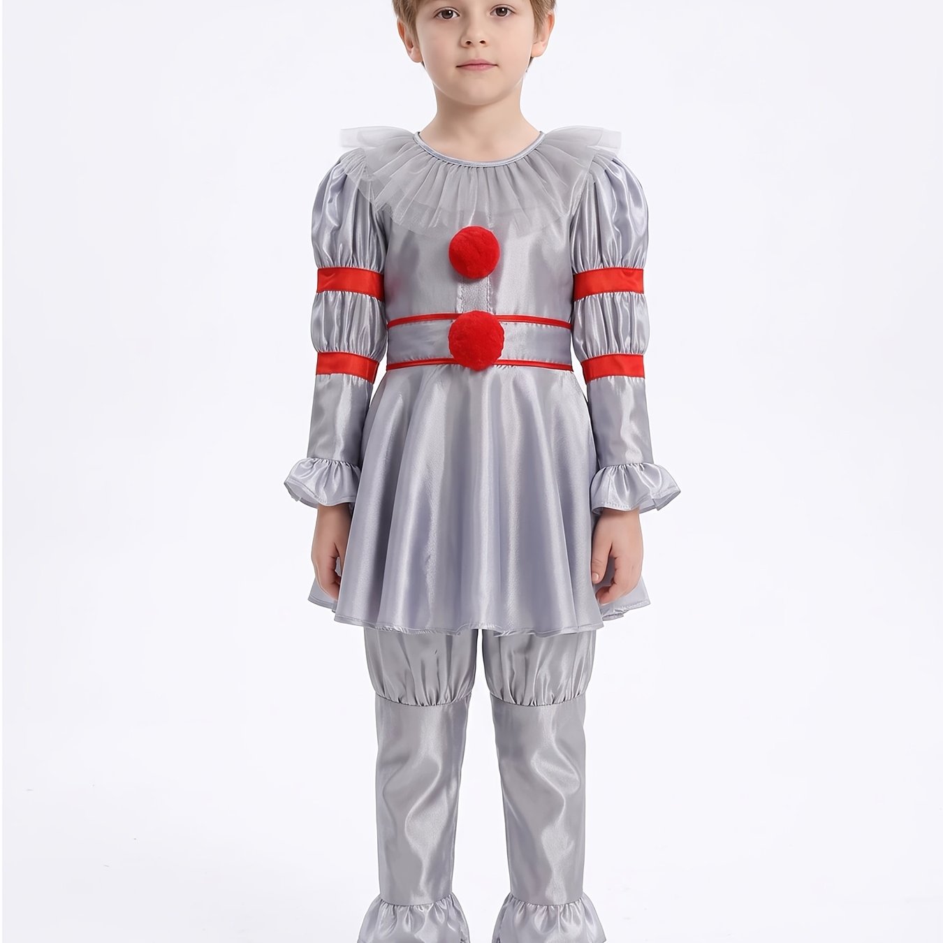 TEMU Disfraz de Halloween para niño, conjunto de 2 piezas: camiseta + pantalón, cuello de malla multicapa, puños con volantes, adecuado para