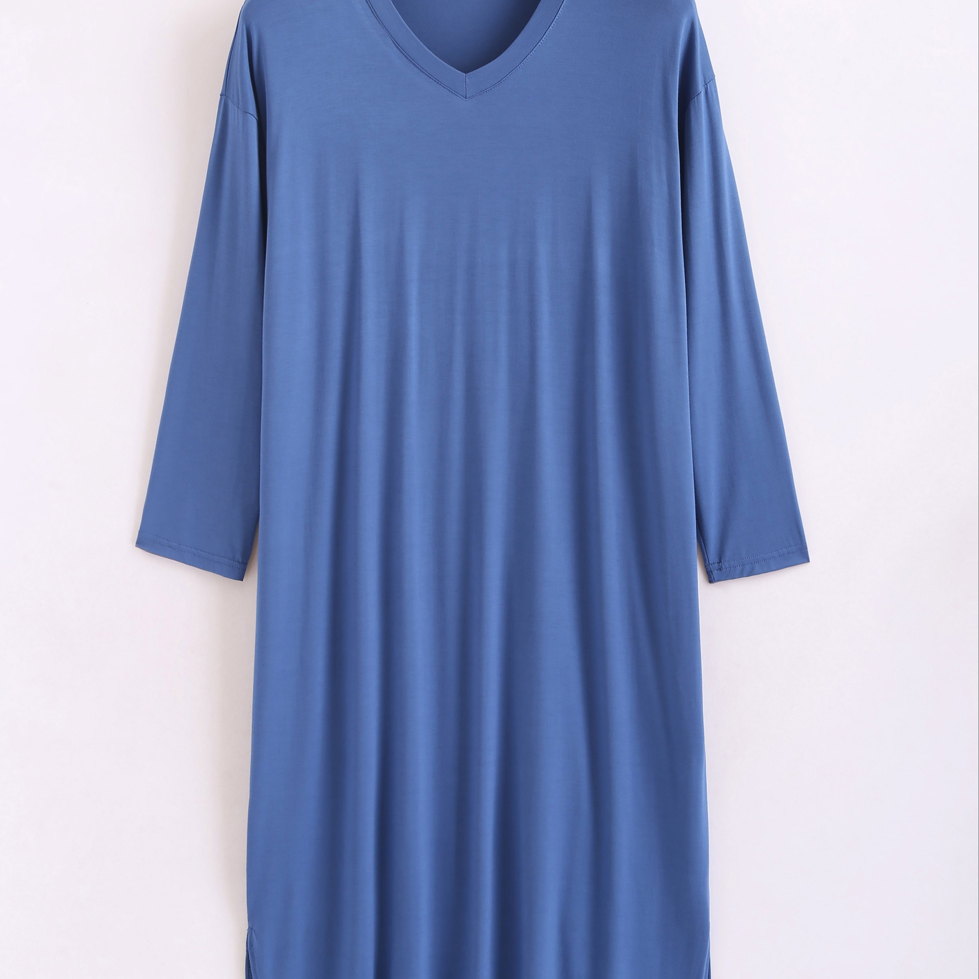 Modal V-neck Men's Pajamas Long Length Over-the-knee Long Sleeve Open Flag Drape Plus Size Bathrobe Dress