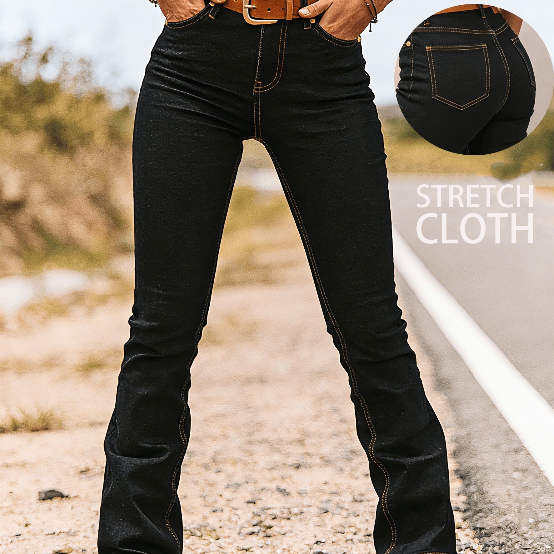 TEMU Women' High Waist Tummy Control Bootcut Jeans - Tummy Trimming Leg Lengthening Pants With Hip Lift, Stretch Denim Suitable For Casual & Casual
