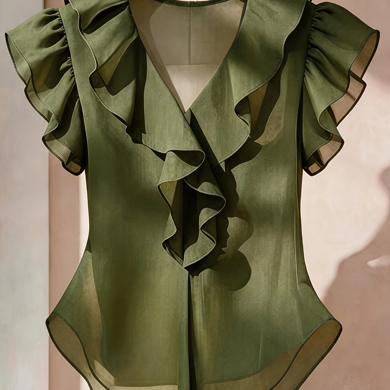 TEMU Top estivo da donna in chiffon a maniche corte con volant in francese