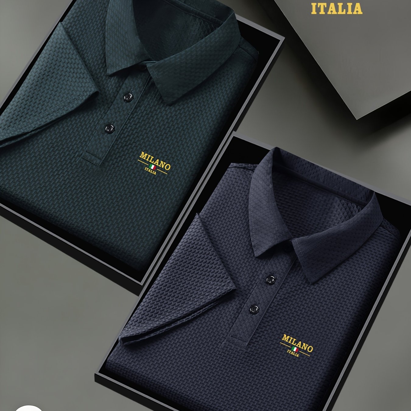 TEMU Back-to-school 2pcs Pattern Plus Size Men's Outdoor Golf, Equestrian Casual Collar Short Sleeve Textured Fabric, Mature Men's Business Casual