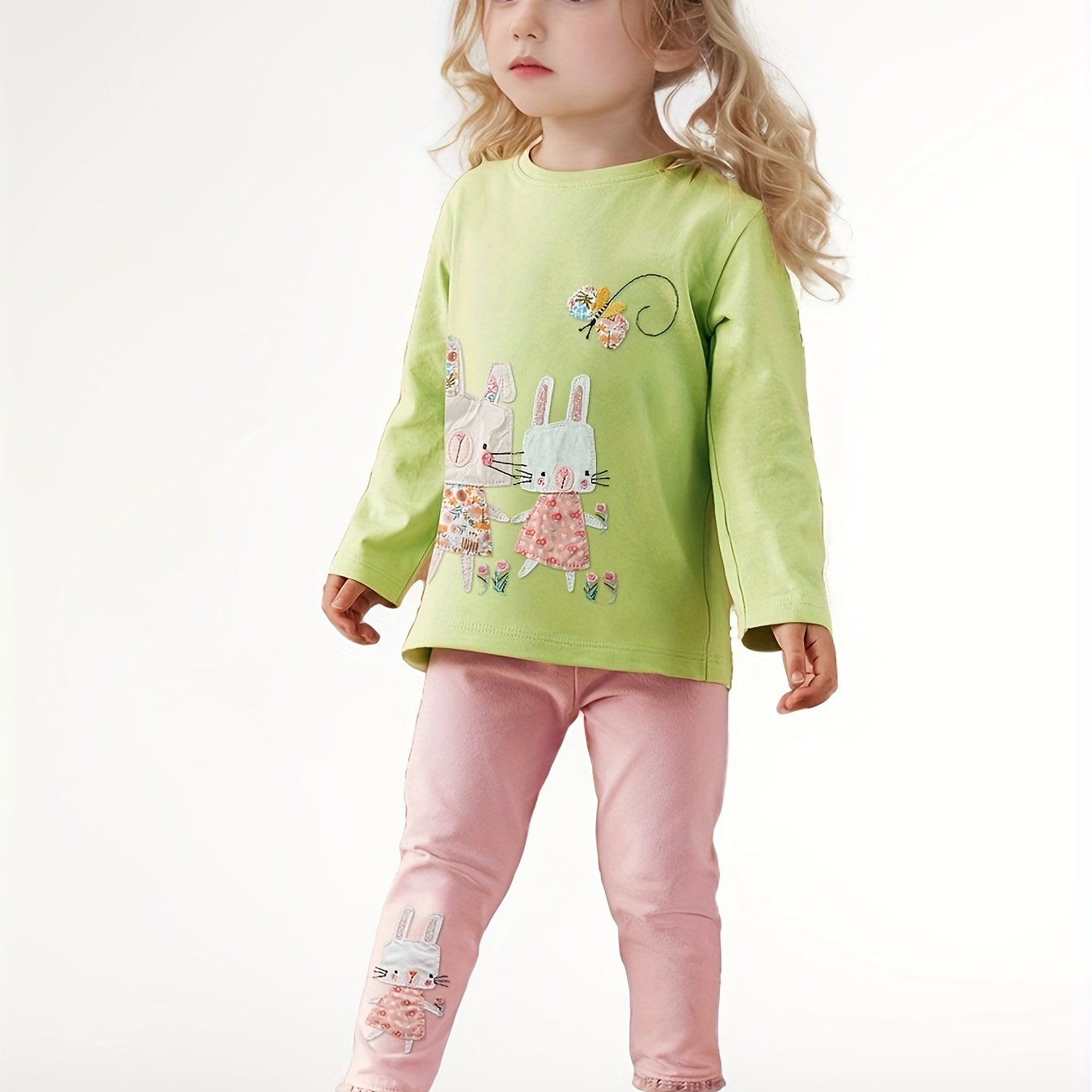 Image of Autumn Girls' Set Home Casual Clothing Cute Cartoon Patched Embroidered Long-sleeve Set, For Outdoor