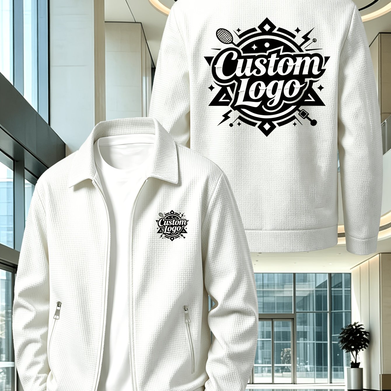 TEMU [factory Professional High-end Customization] Luxurious Men's Casual Breathable Lapel Waffle Knit Custom Jacket, A Stylish And Versatile Top,