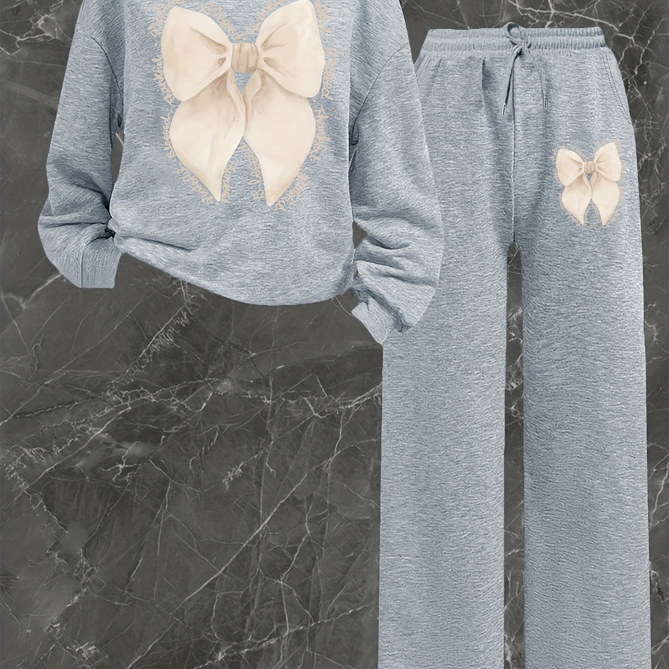 TEMU Women's Apparel Featuring A Graphic Print Two-piece Outfit, Including Neck Sweatshirt And Matching Pants