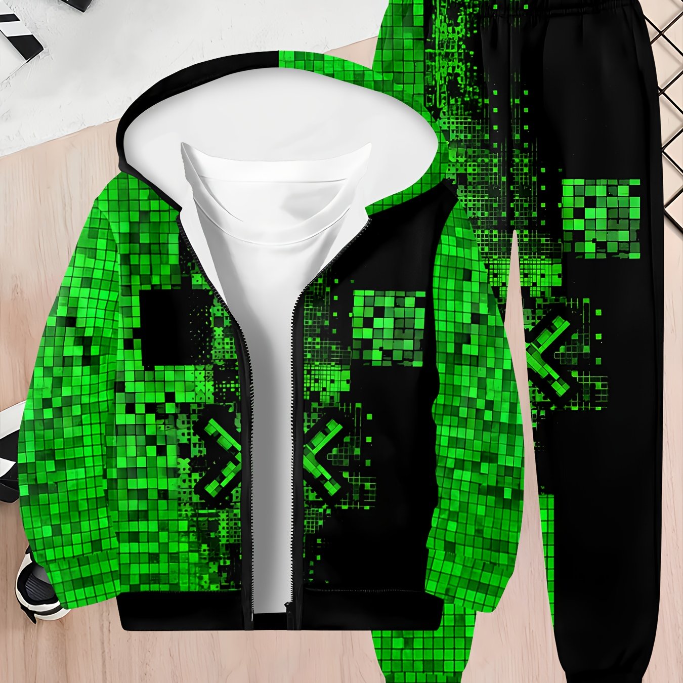 3d Printed Cool Printed Boys' Jackets And Trousers Suit For Autumn And Winter Hooded Zipper Cardigan+trousers Fashion Daily Casual Long Sleeve Sportswear., Perfect For Outdoor