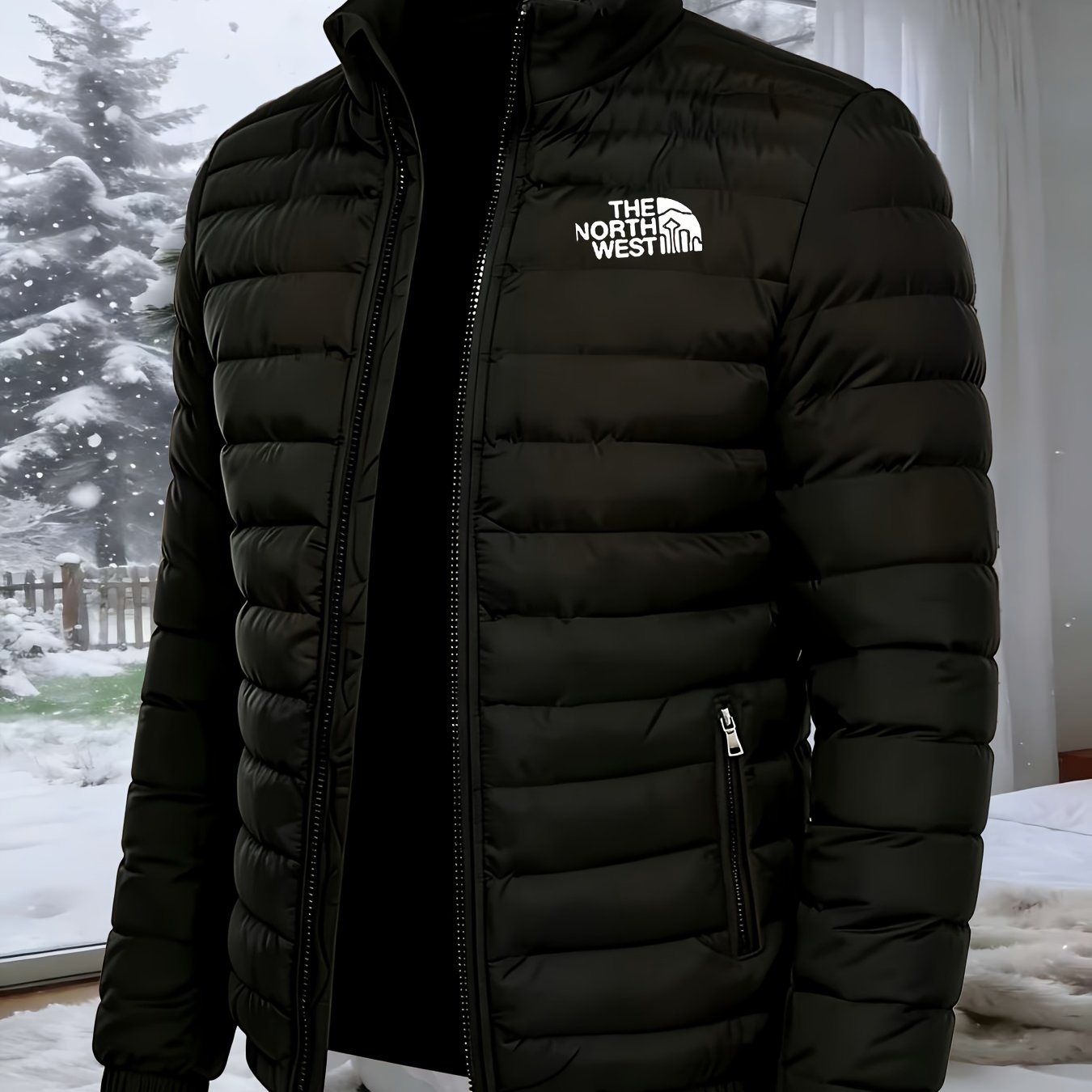 TEMU Men's Sporty Minimalist Solid-color Collar Warm Jacket, An Essential Top For Outdoor , Featuring A Stylish Printed Design
