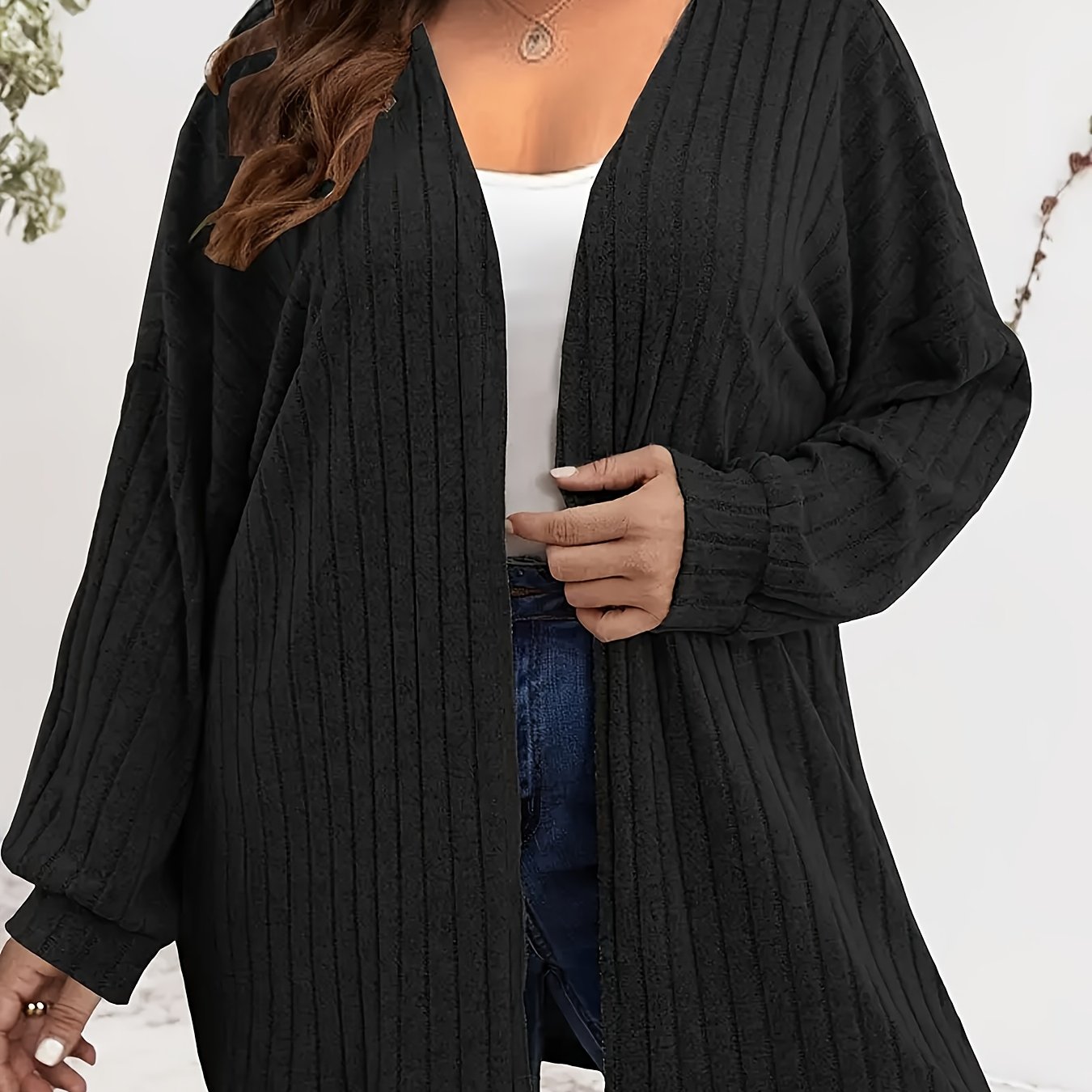 E-shop Plus Size - Herbst- und Winter-Freizeit, bequem, elegant, Damen-Longsleeve-Cardigan mit geöffneter Vorderseite, abgesenkten Schultern,