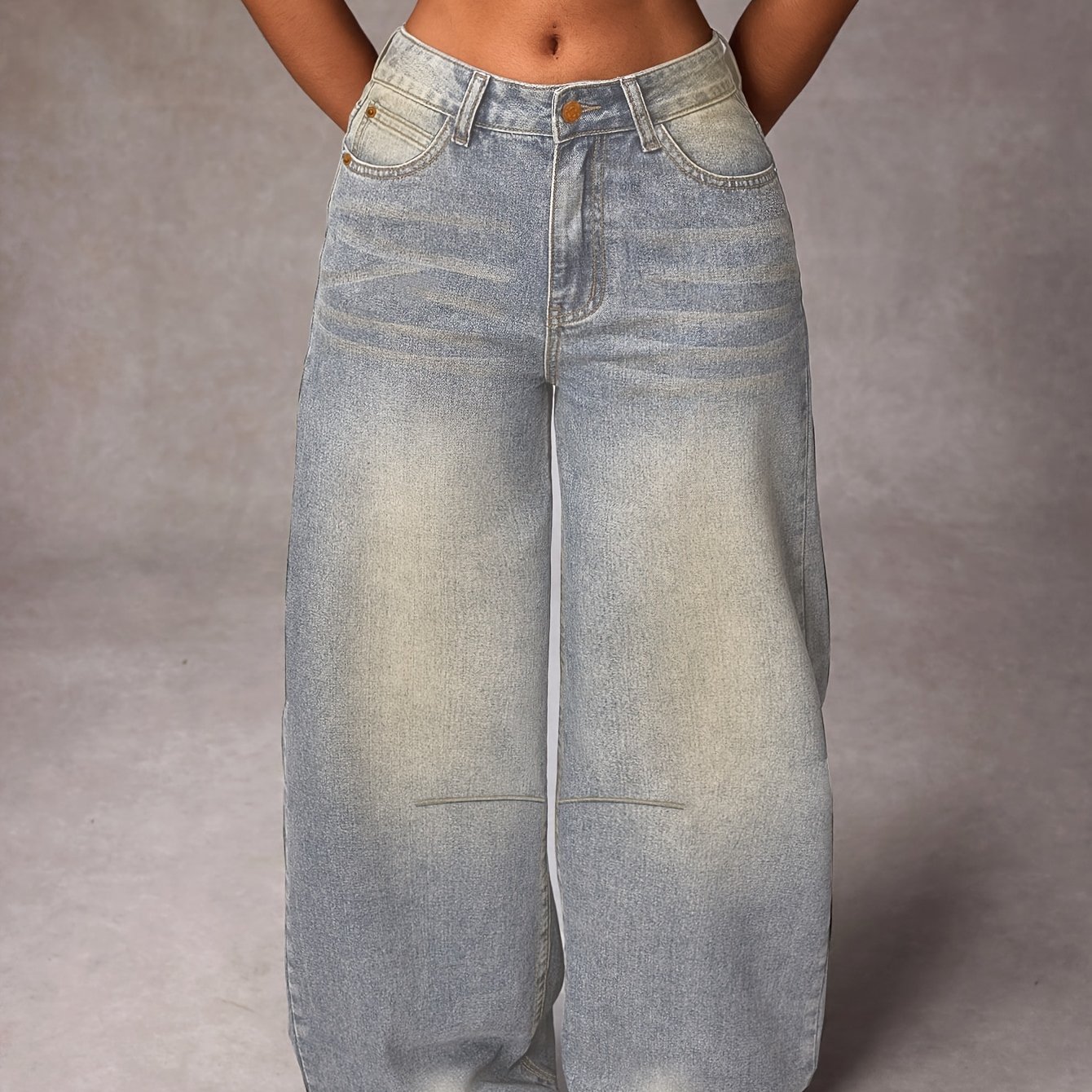 Image of Vintage Light Blue Boyfriend Style Jeans, Women's Loose Wide Leg Straight Leg Casual Mop Trousers Denim Jeans