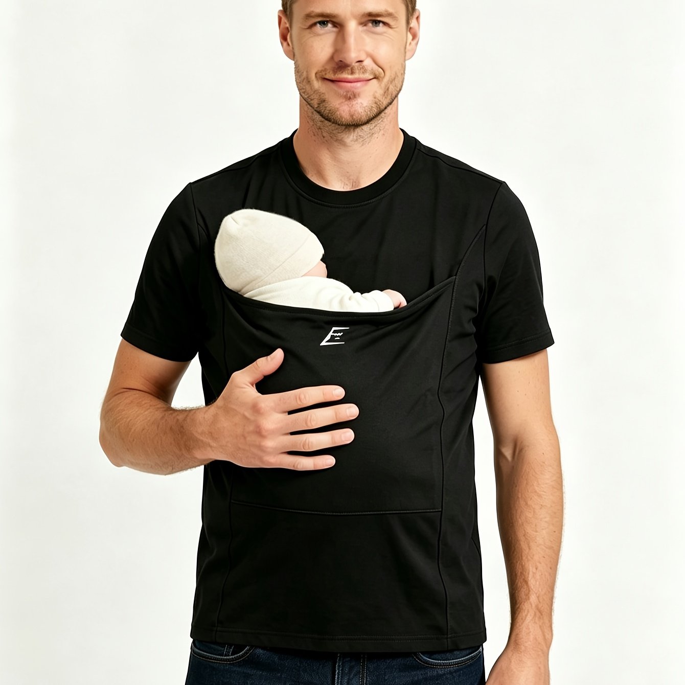 TEMU T-shirt à manches courtes Old Money Outfits New pour homme avec imprimée porte-bébé, poche de rangement pour enfant élargie à l', tissu