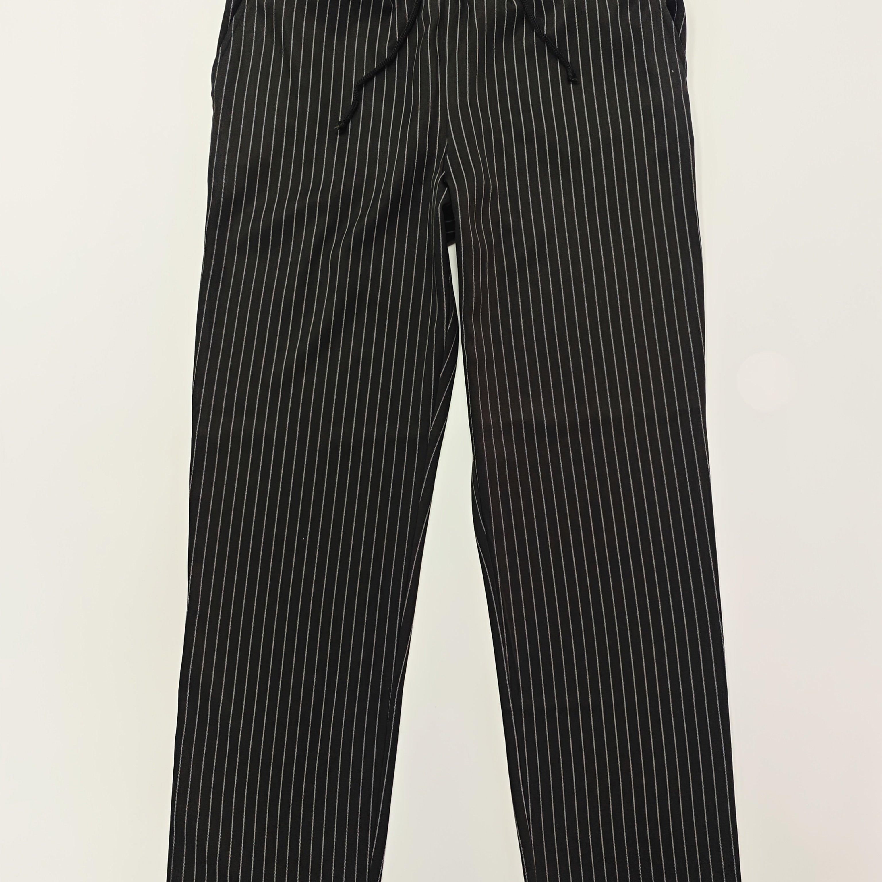 Image of 1pc Men's Chef Pants, Casual Work Trousers, Black And White Striped, Stretch, Breathable Loose Fit, With Drawstring Waistband And Wide Pockets, Suitable For Comfortable Wear, Ideal For The Kitchen