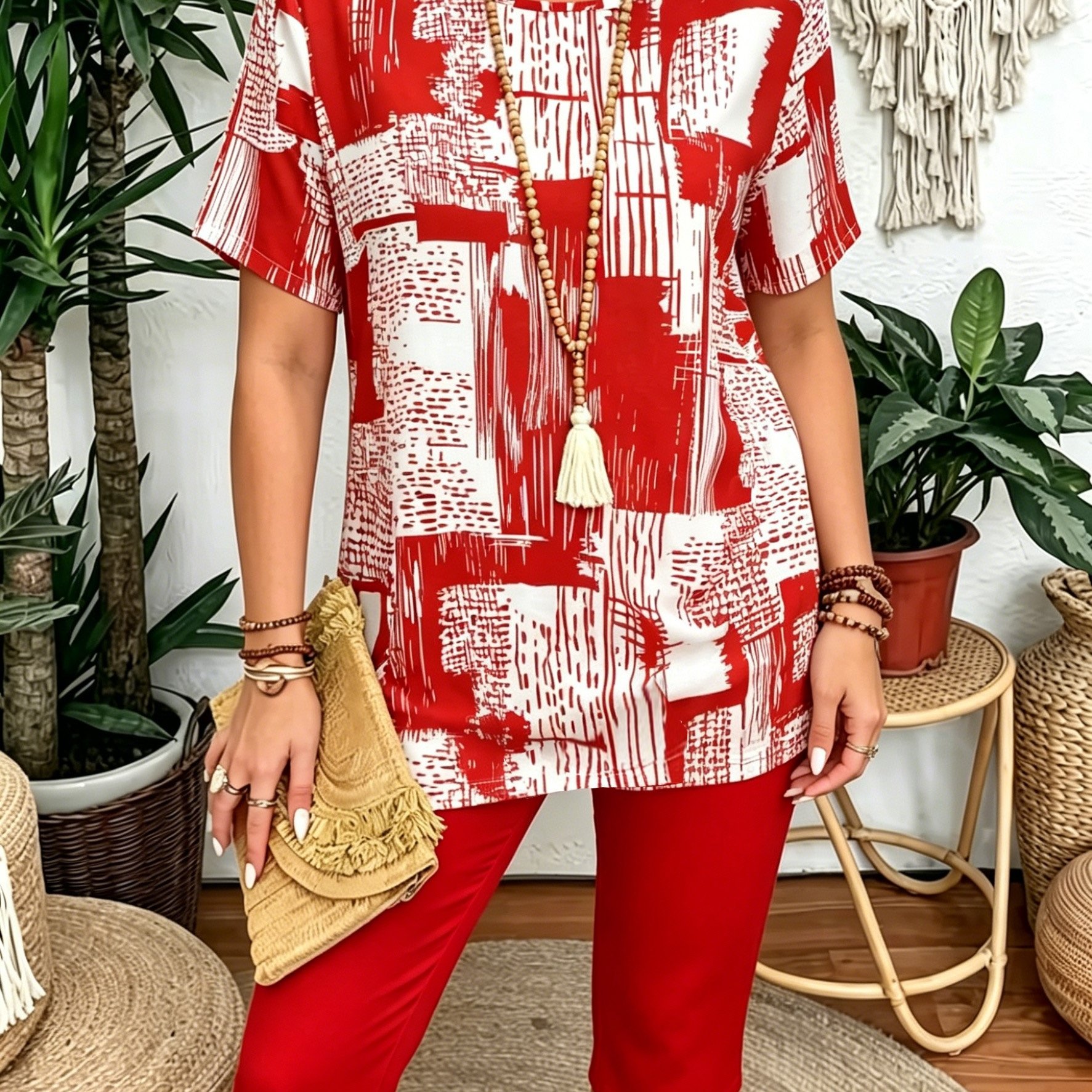 TEMU -size Suit For Women Features Geometric Pattern Prints. With A Two-piece 5-inch Pant Set, It An Elegant And Fashionable Design, Making It
