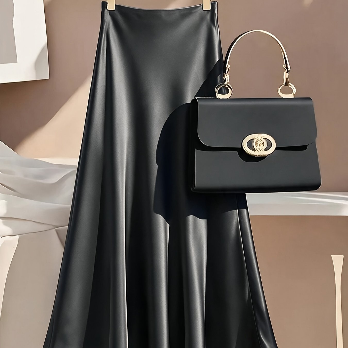 TEMU 2026 Fall Satin Half-length Skirt Women's High-waist Drapey A-line Flared Skirt Hip-covering Temperament Versatile Mid-length Umbrella Skirt