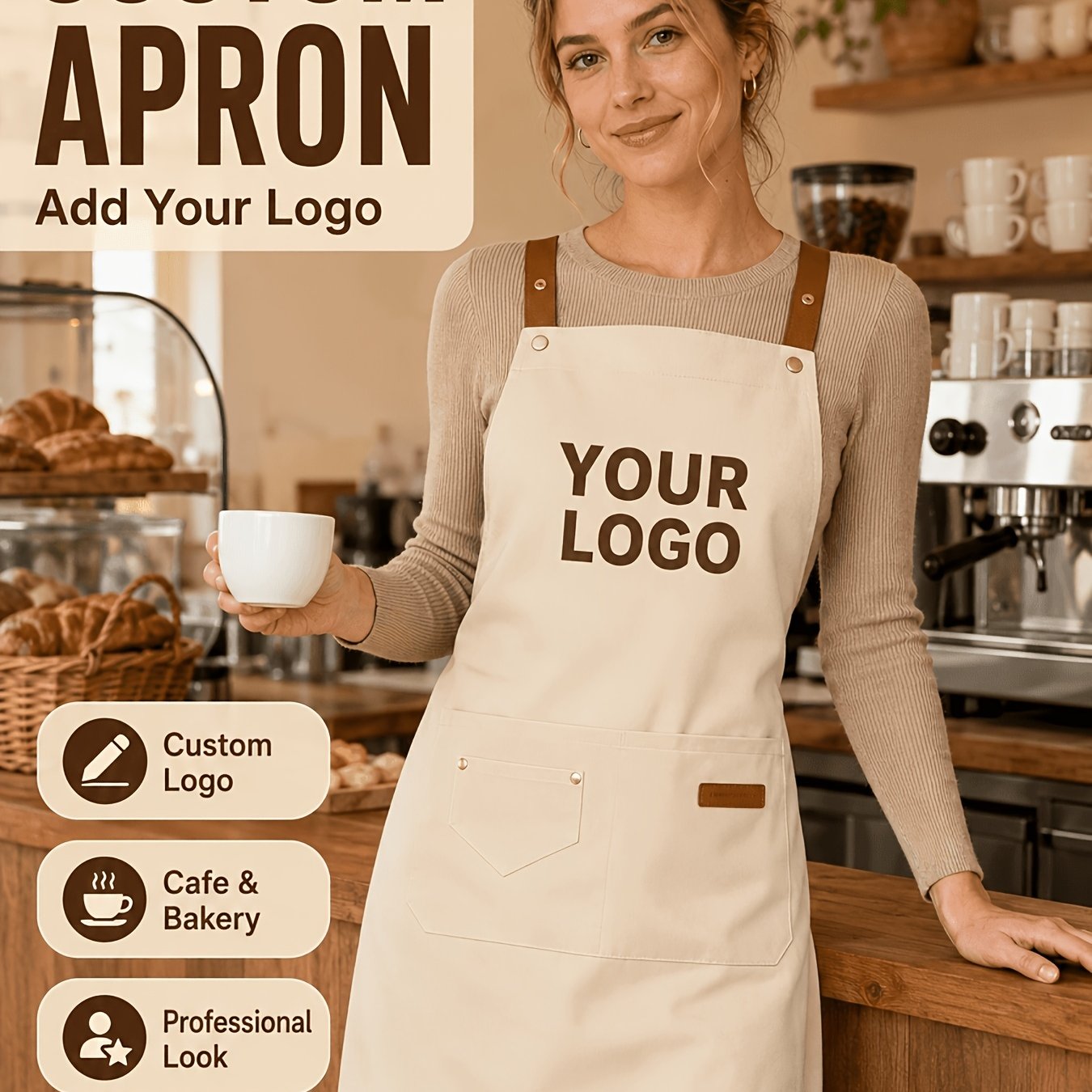 TEMU [customized Design] Customized Aprons With Logo Printing For Catering, Kitchen, Restaurant, Baking, New Styles Men And Women Work Uniforms