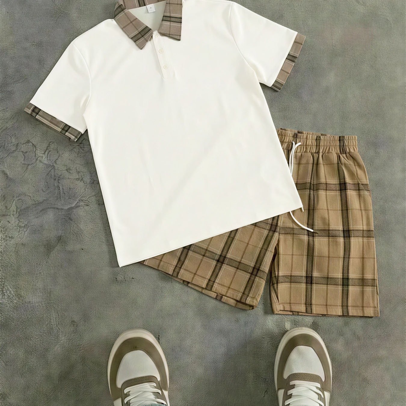 Summer 2026 New Style Men's Checkered Casual Short Sleeve Shirt And Shorts Set, Fashionable And Suitable For Daily Commuting, 2pcs Set