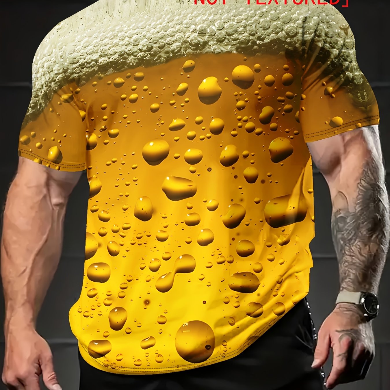 TEMU Men's Round Neck Casual Short Sleeve T-shirt, Machine Washable Artistic Style, Travel And Vacation Gift, Beer Theme, , Weekend Wear, Trendy