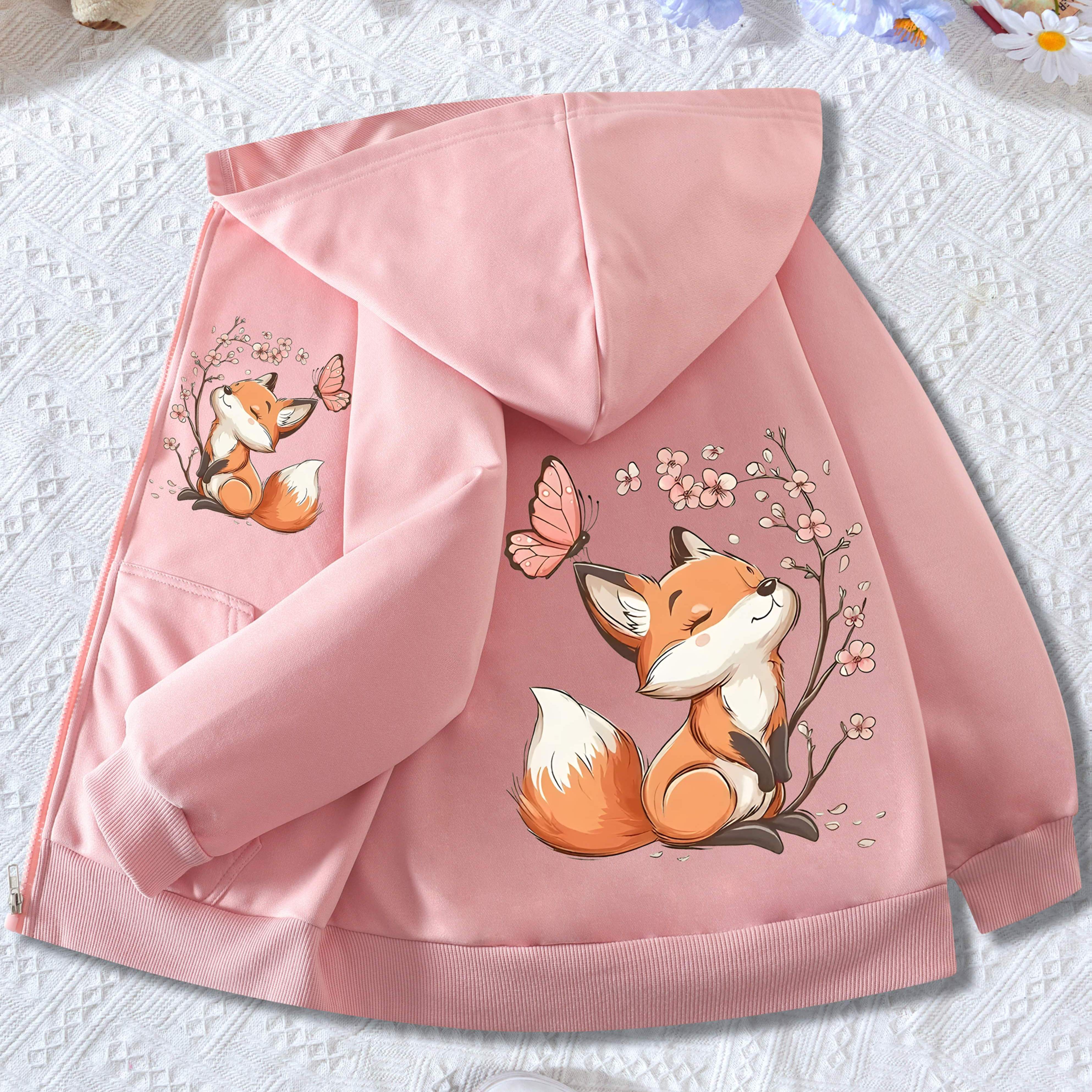 Image of Fox Pattern Print, Youth Boys Girls And Trendy Apparel Fashion Casual Hoodie Jacket Sweatshirt, Soft Comfortable Skin-friendly Spring And Fall Style