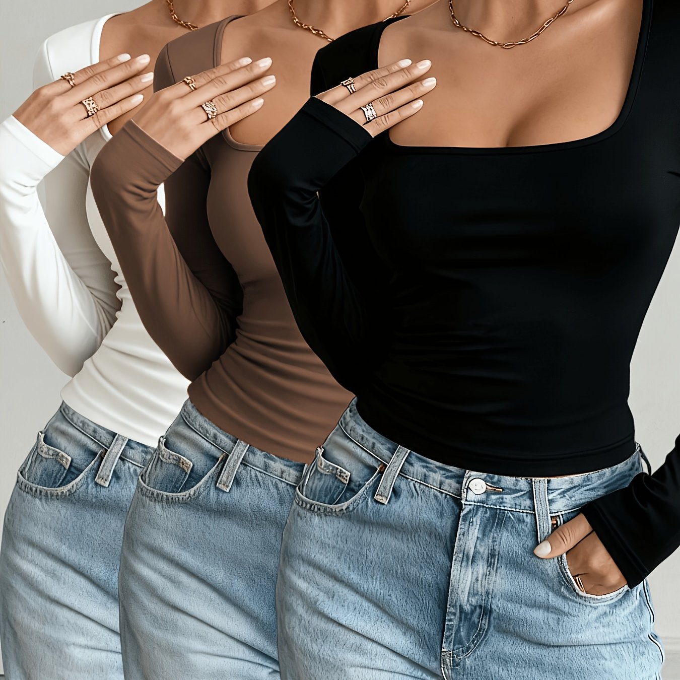 TEMU Women' Neck T-shirts, Autumn And Winter Long Sleeve Base Layer, Fashionable Shirts, Long Sleeve Tops, Long Sleeve T-shirts, Trendy Tops, Autumn