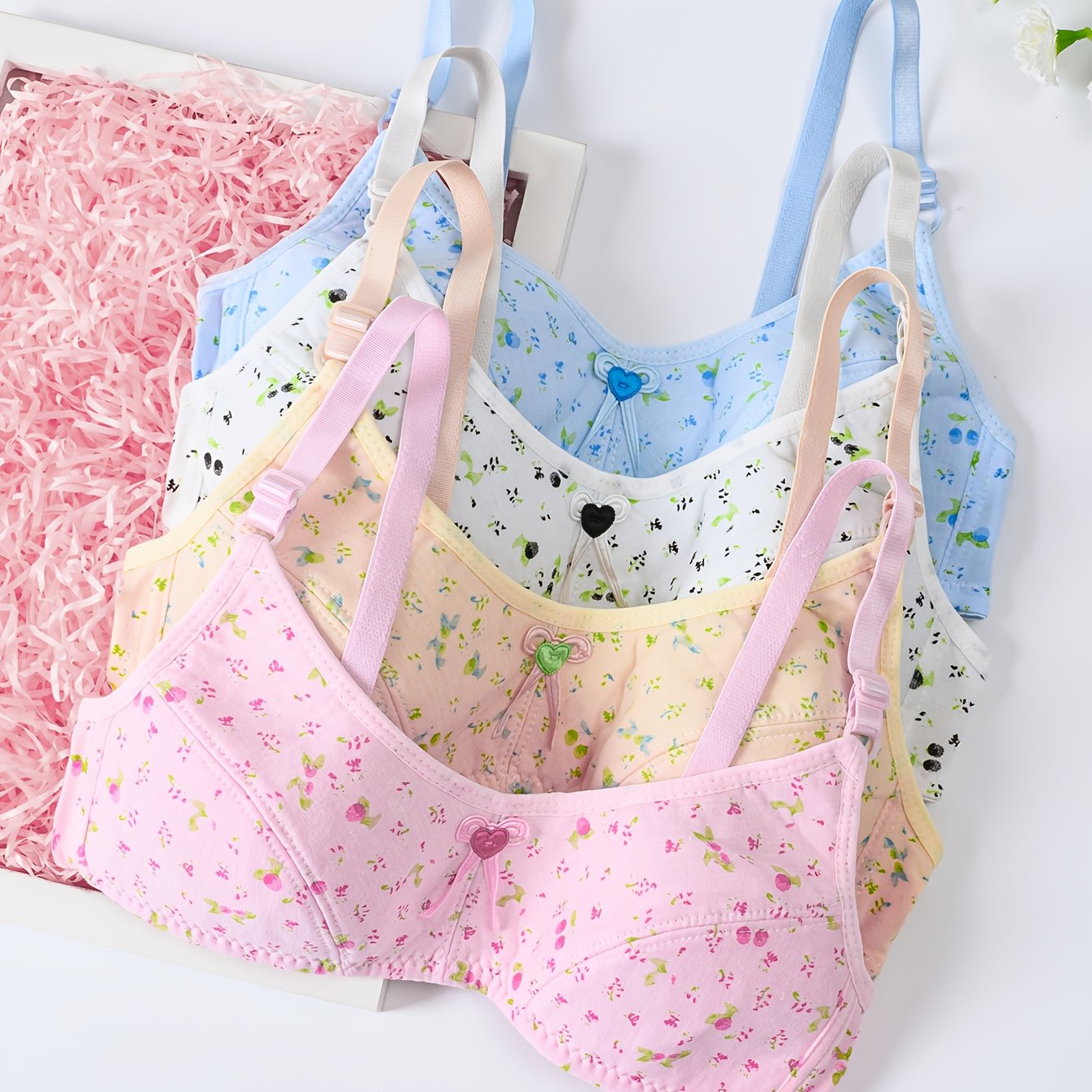 Image of A Set Of 4 Cute Bras For, Featuring A Full-body Print Design, Stylish And Comfortable Breathable Underwear, With Bows, Suitable 14, Back To School Essentials