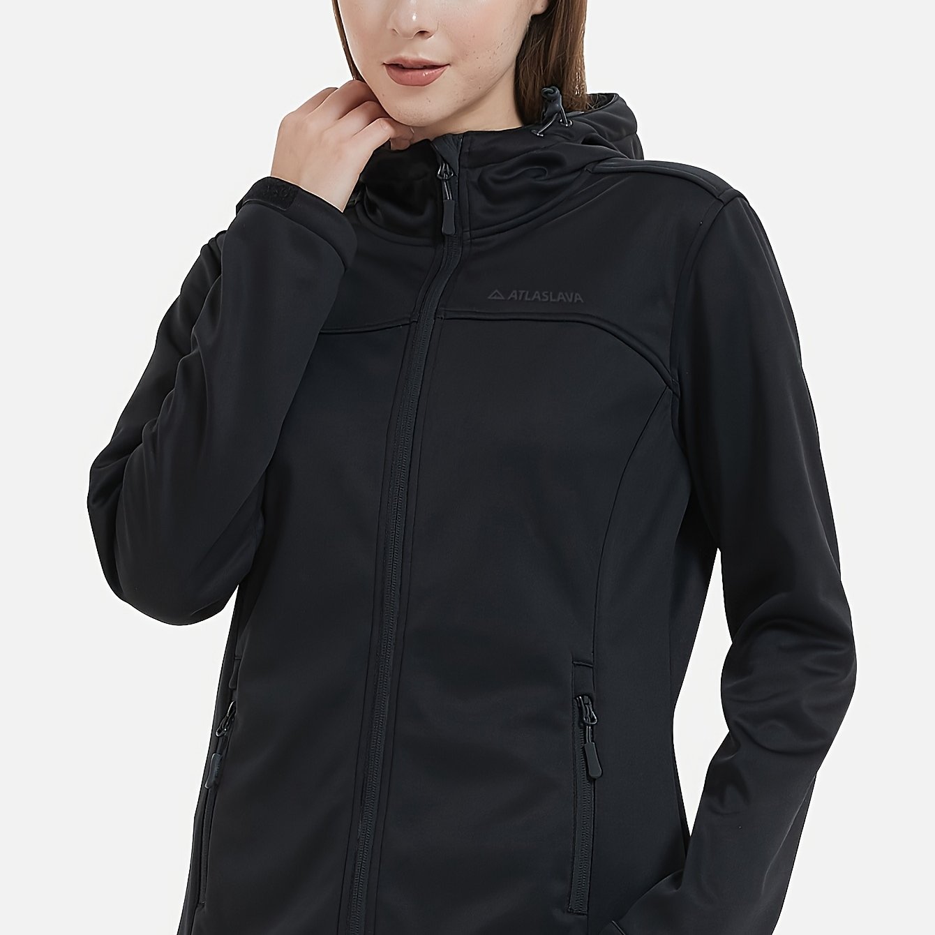 Image of Women's Lightweight Softshell Jacket With Zip Pockets, Hooded Windproof Jacket, Outdoor Running Hiking Warm Jacket For Autumn And Winter Wear