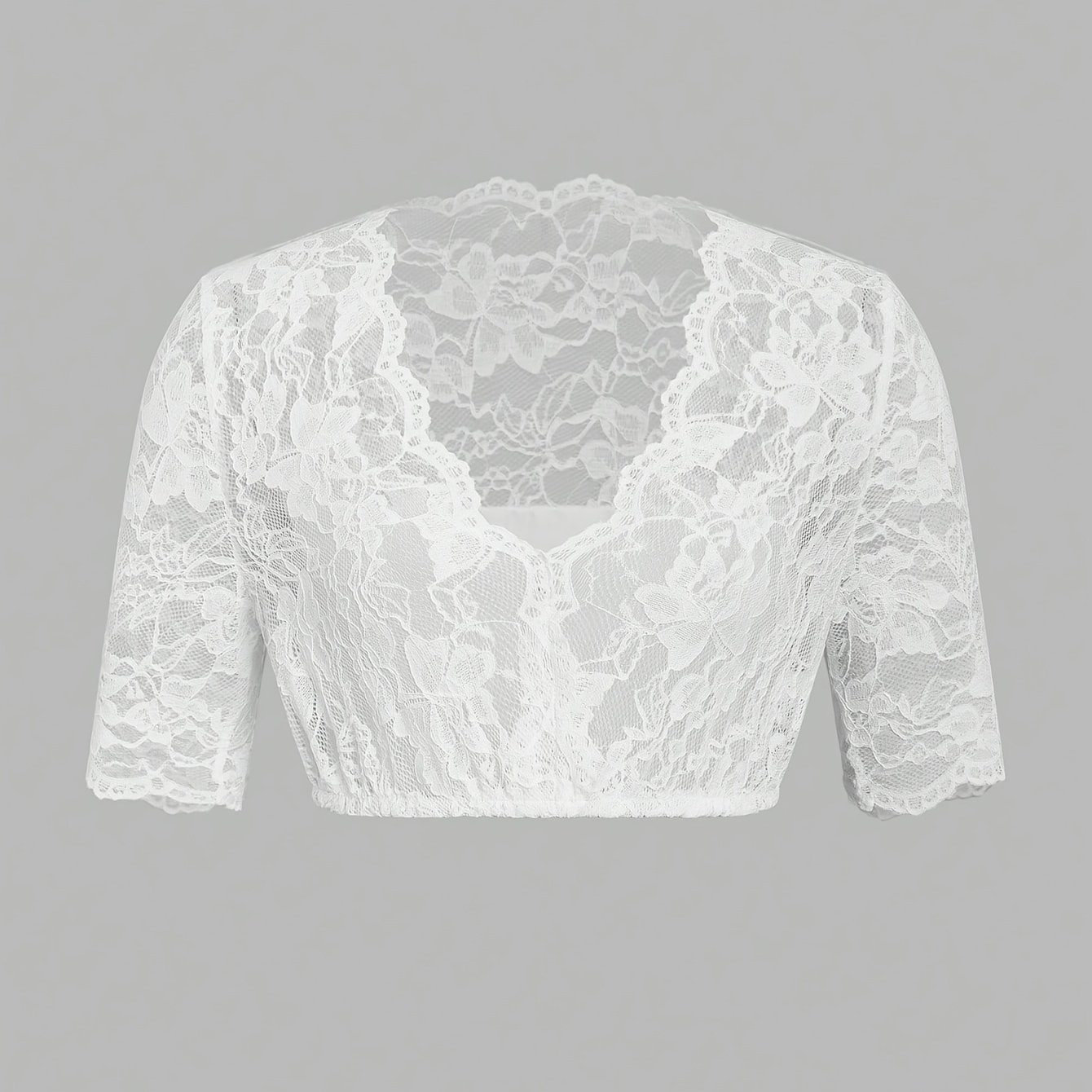 TEMU Oktoberfest 1pc Stand Collar Keyhole Top, Lace Soft Sheer Vertical Stripe Elegant Vintage Dress Top, Scalloped Edge Sleeve Keyhole Neckline Lace