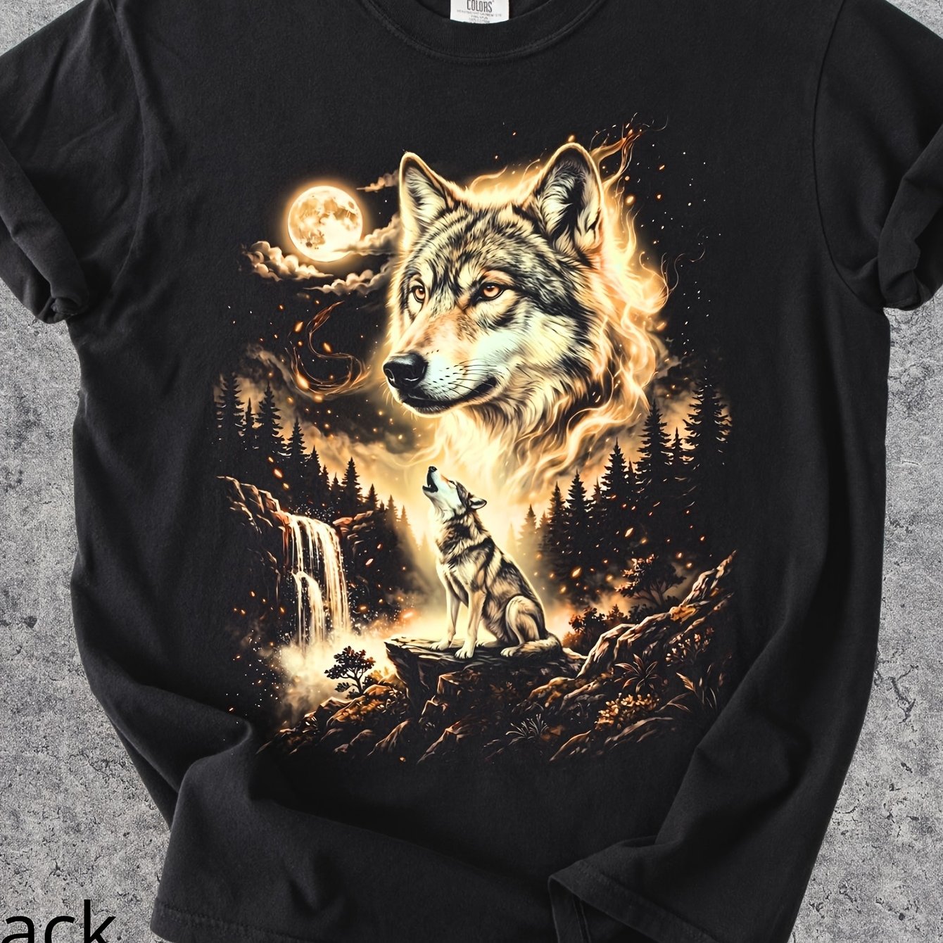 Image of Wolf Moon Vintage 90s Weirdcore Nature Wilderness Forest Wildlife For Brother T Shirt Men 180g Cotton