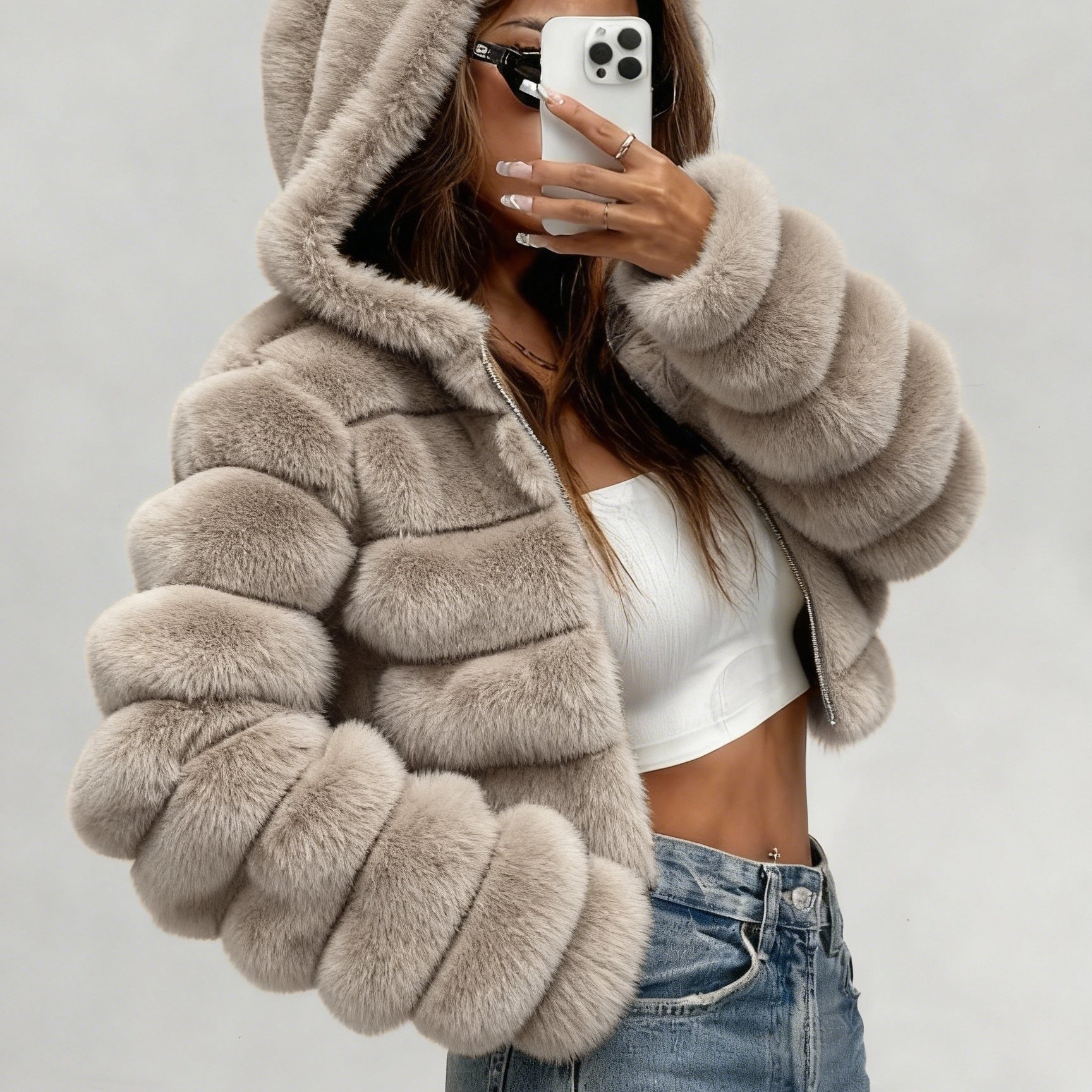 TEMU New Autumn/winter 3d Effect Women's Hooded Plush Jacket, A Stylish And Warm Autumn/winter Outfit