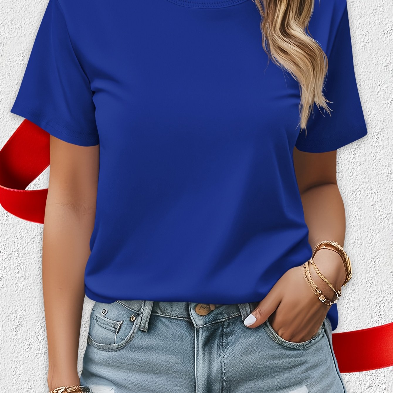 E-shop Frühlings-Sommer Neues Lässiges Mode Einfarbig Rundhals Kurzarm T-Shirt
